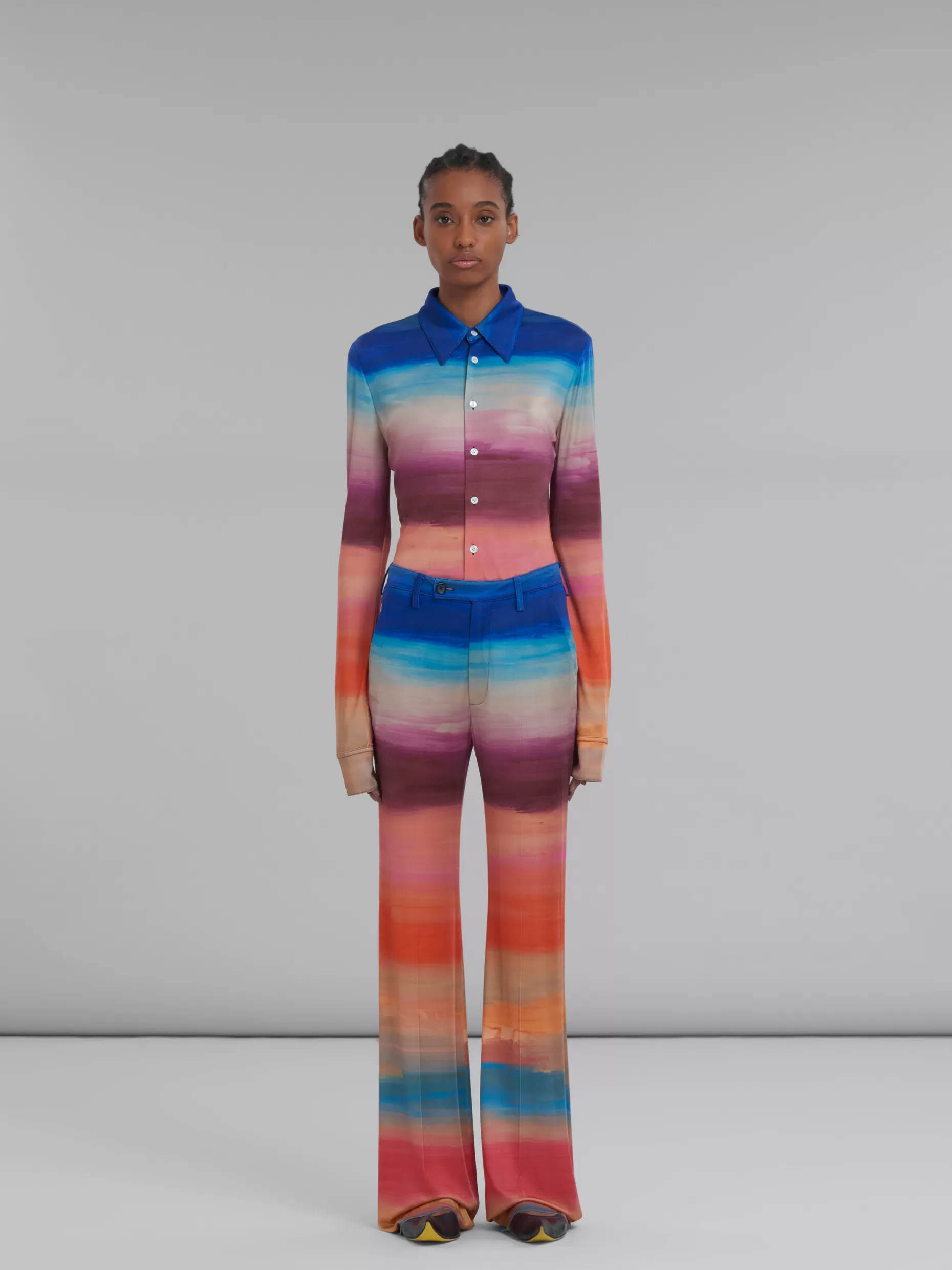 Women Marni Stretch Jersey Trousers With Dark Side Of The Moon Print
