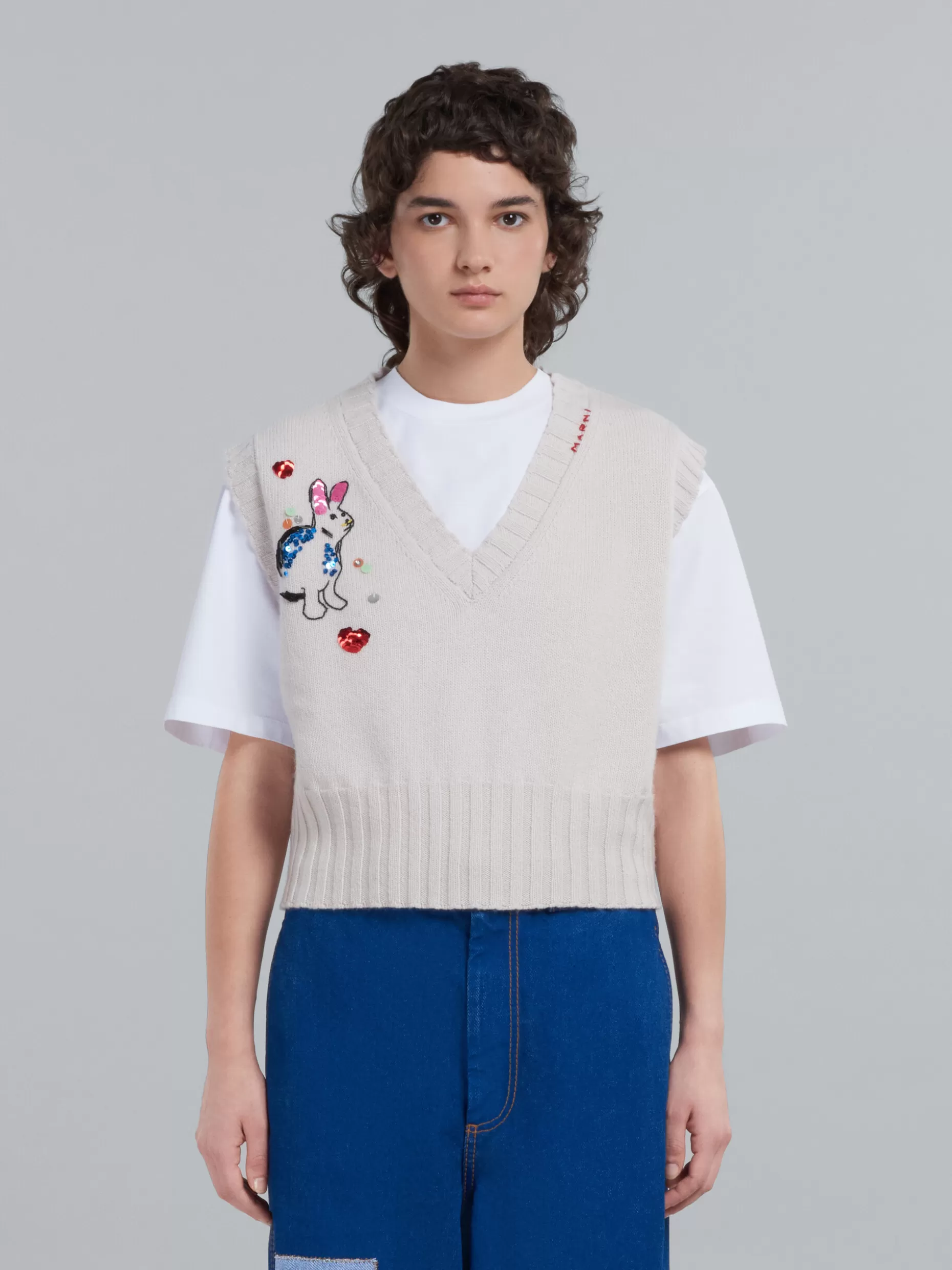 Women Marni Sweater Vest With Rabbit Embroidery