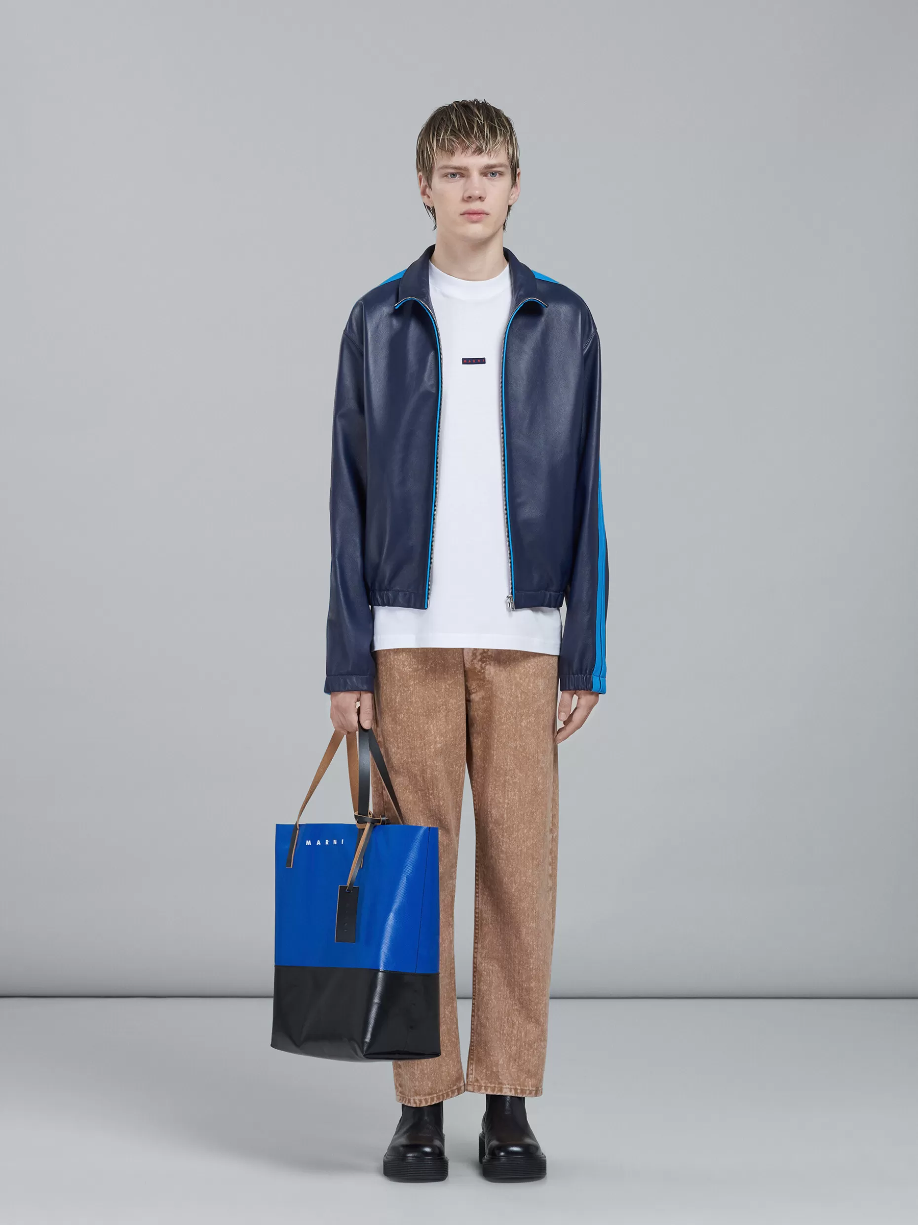 Men Marni Tribeca Shopping Bag In Blue And Black