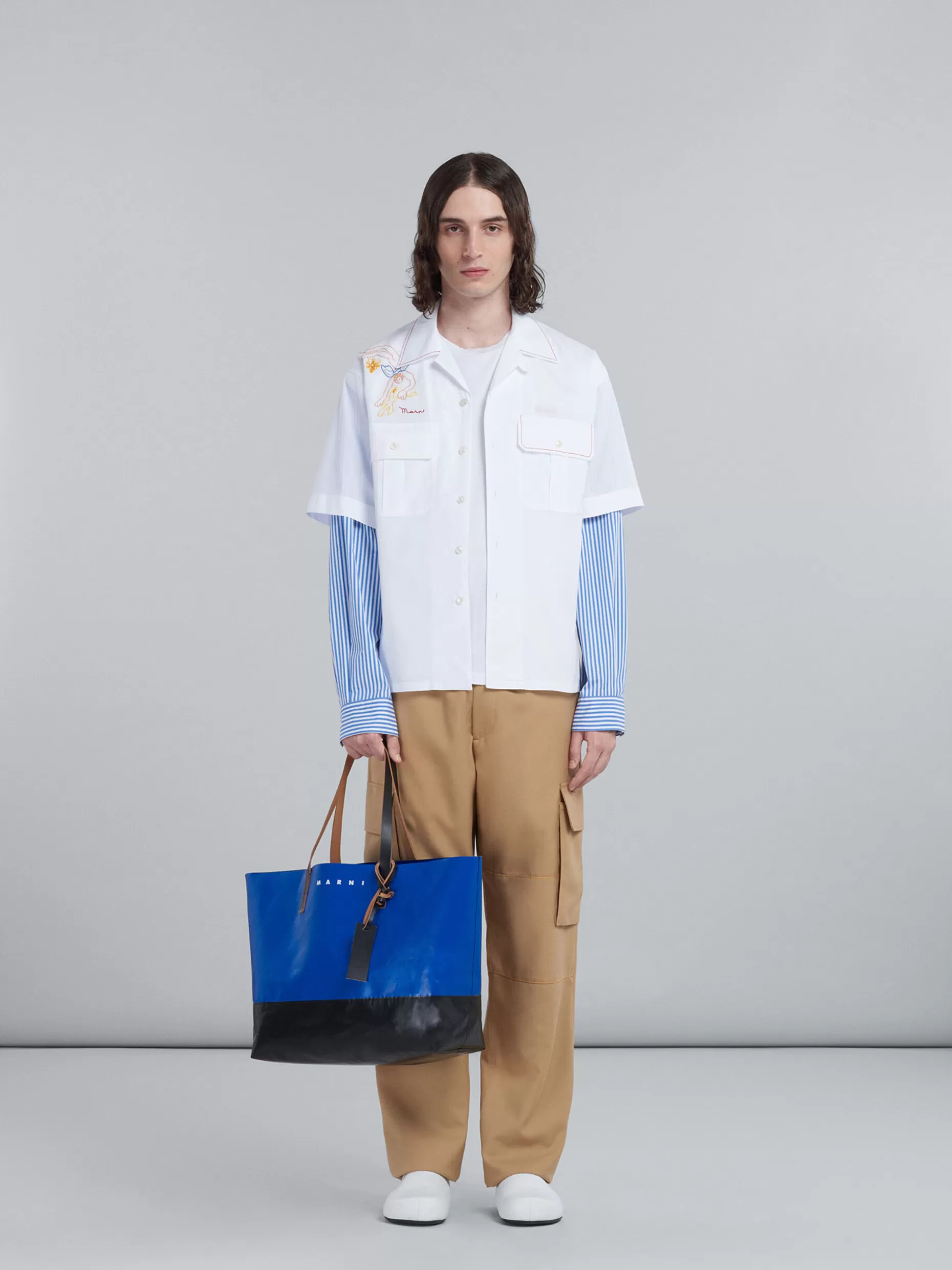 Men Marni Tribeca Shopping Bag In Blue And Black