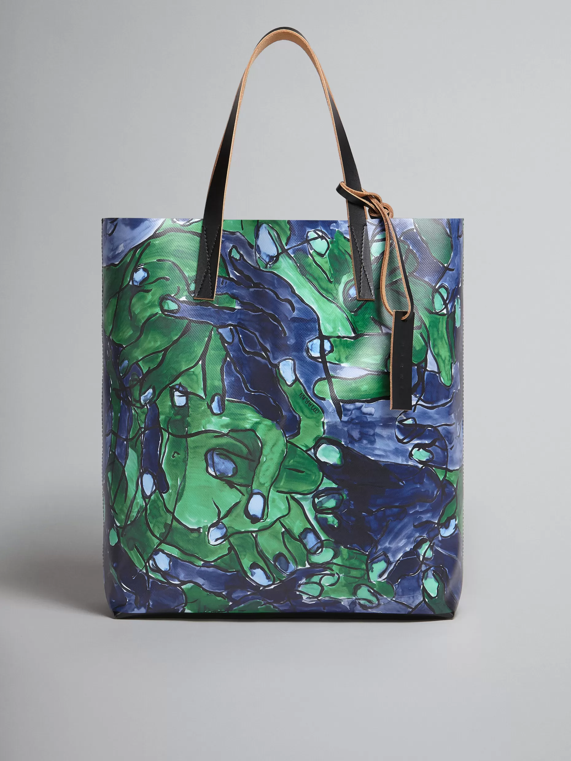 Men Marni Tribeca Shopping Bag With Blue And Green Mani Print