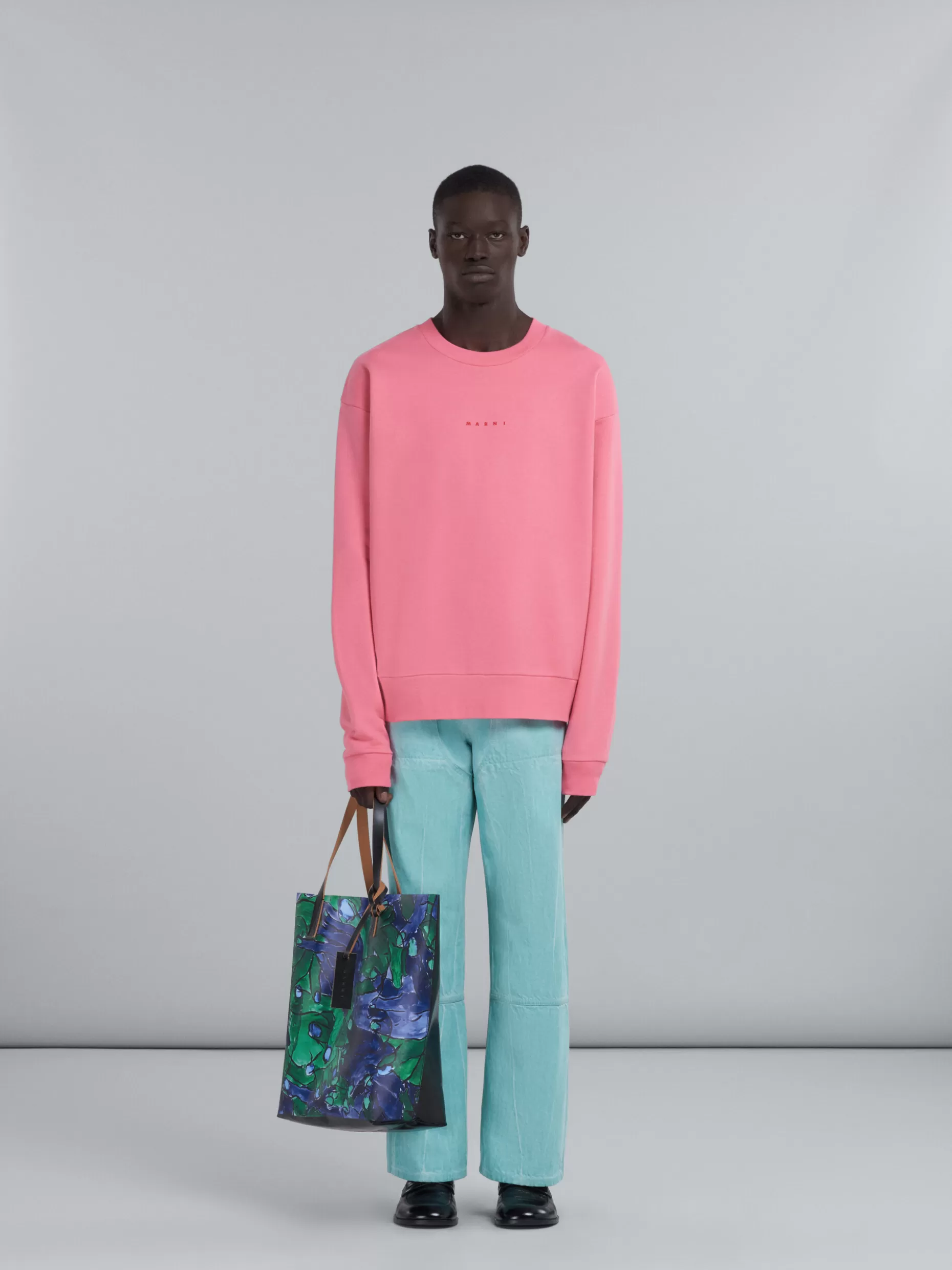 Men Marni Tribeca Shopping Bag With Blue And Green Mani Print