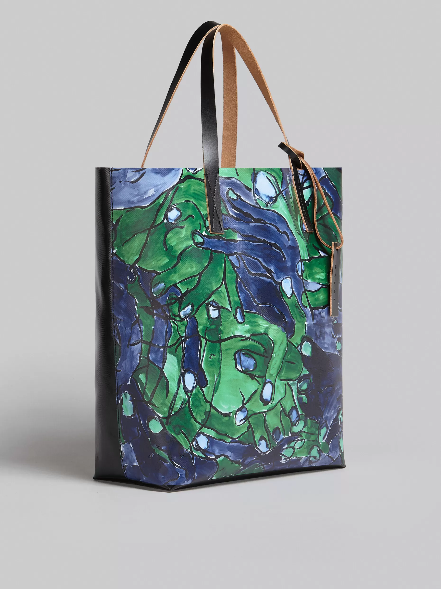 Men Marni Tribeca Shopping Bag With Blue And Green Mani Print