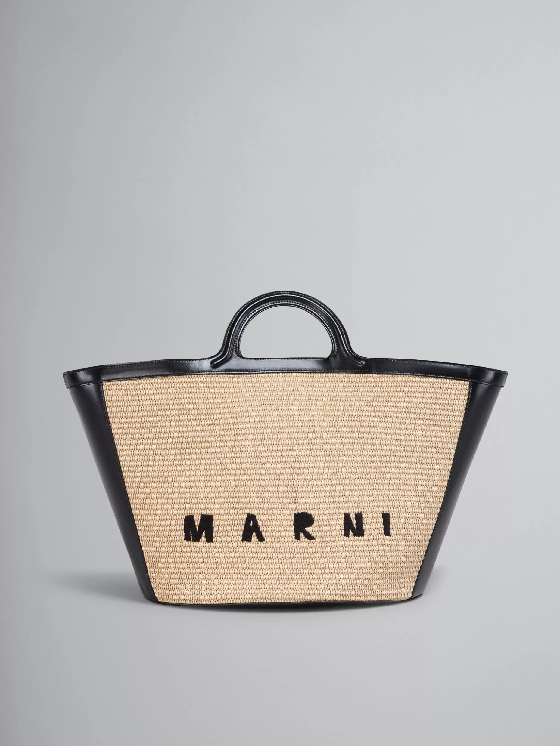 Women Marni Tropicalia Large Bag In Black Leather And Raffia