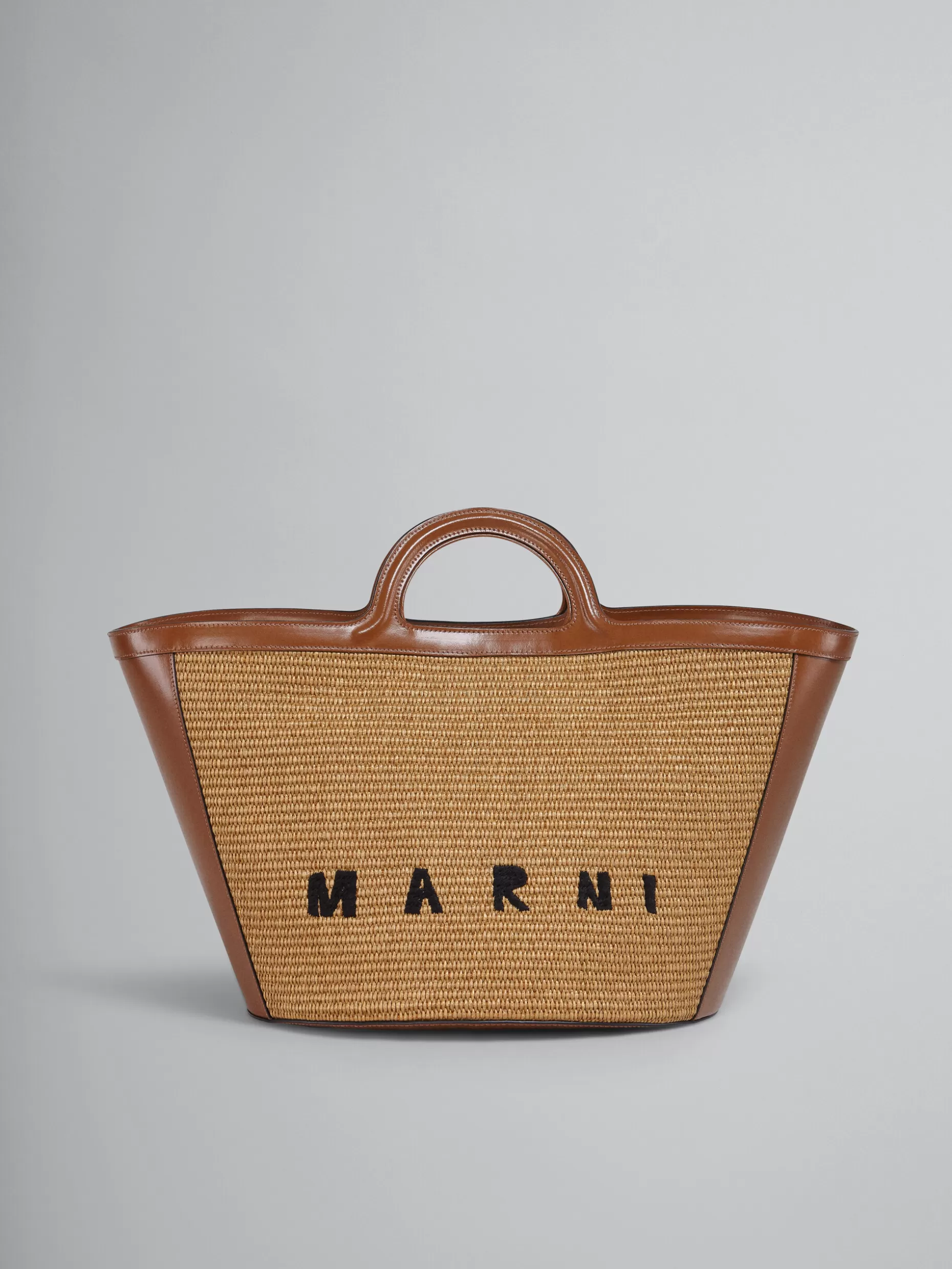 Women Marni Tropicalia Large Bag In Brown Leather And Raffia