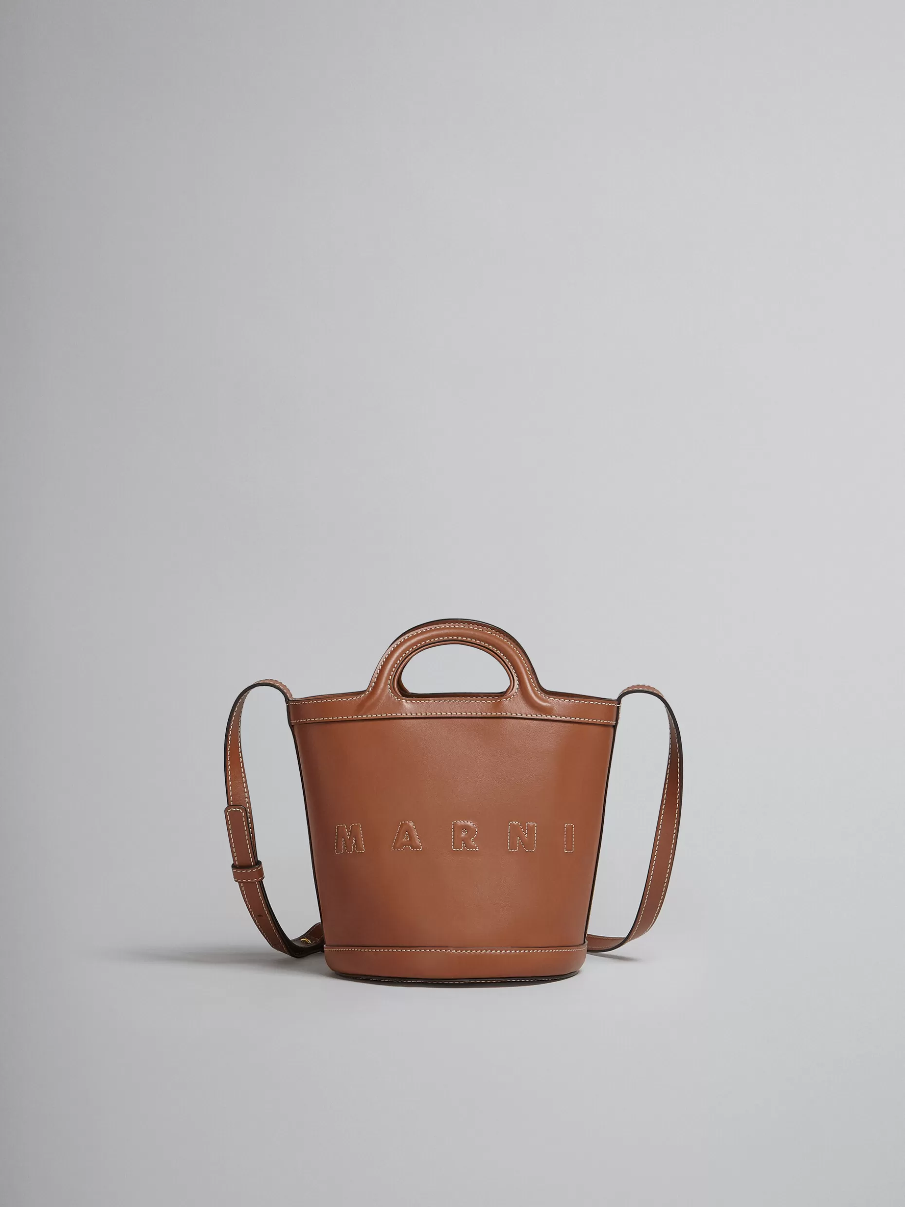 Women Marni Tropicalia Small Bucket Bag In Brown Leather