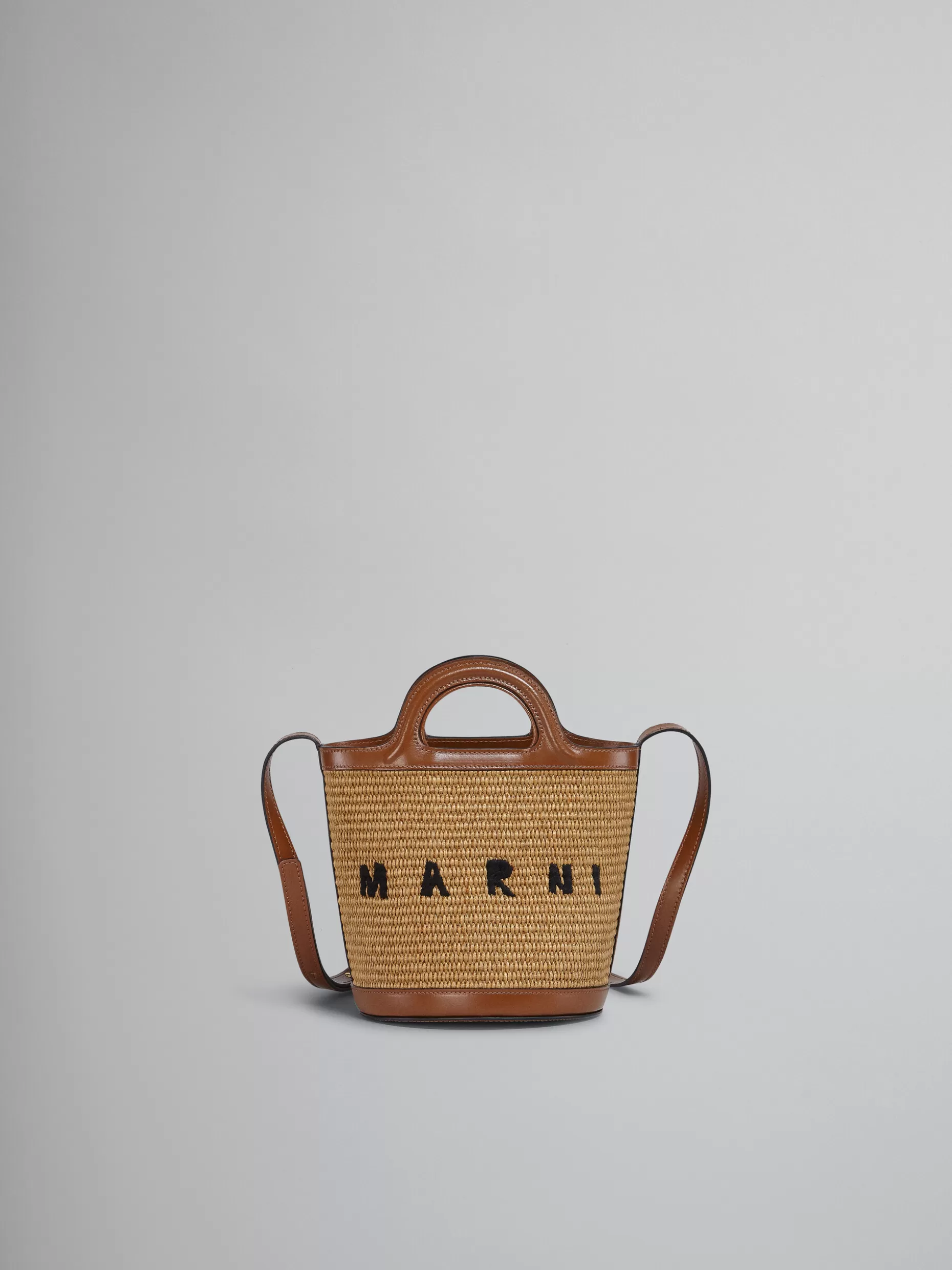 Women Marni Tropicalia Small Bucket Bag In Brown Leather And Raffia