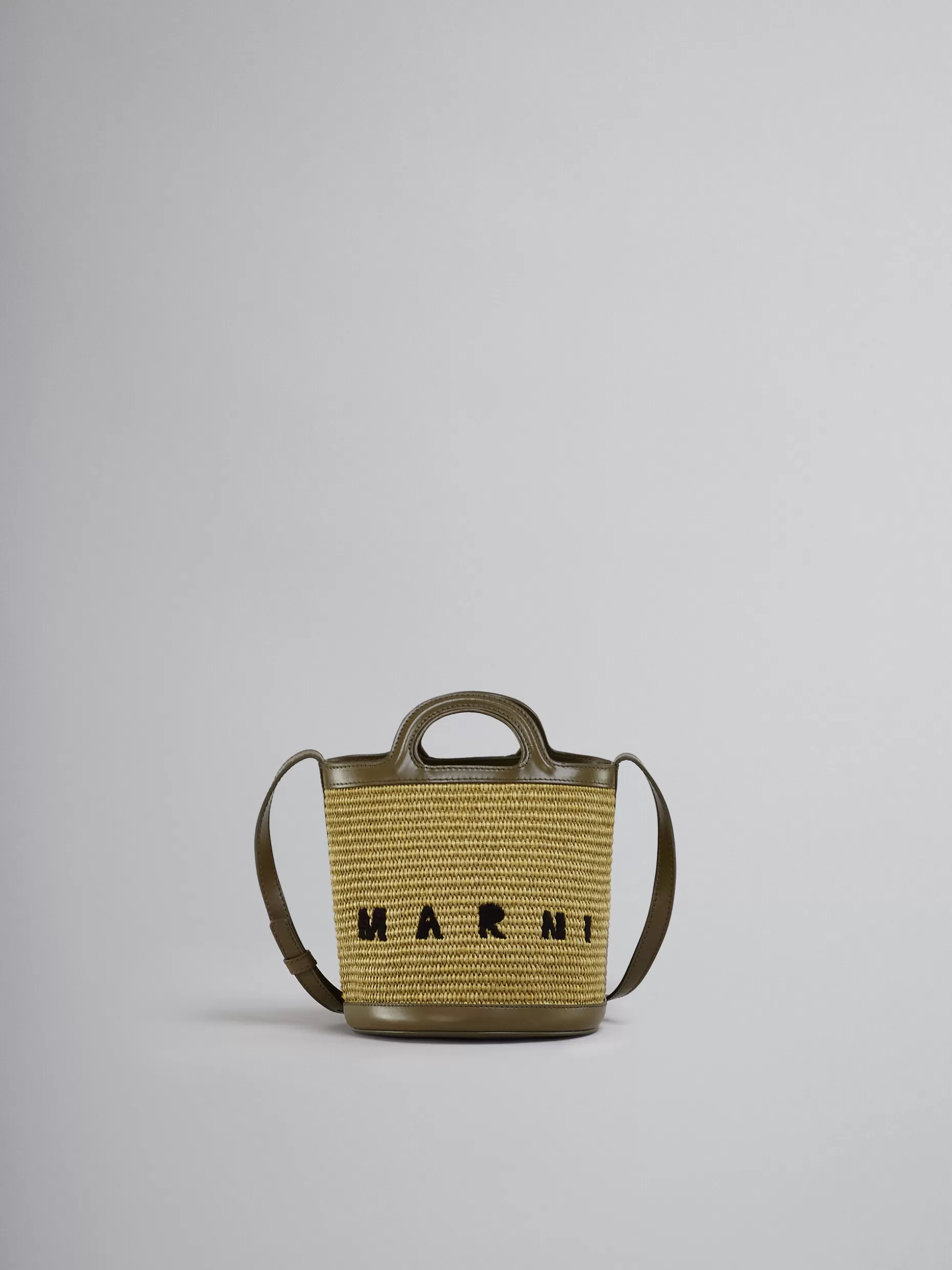 Women Marni Tropicalia Small Bucket Bag In Green Leather And Raffia