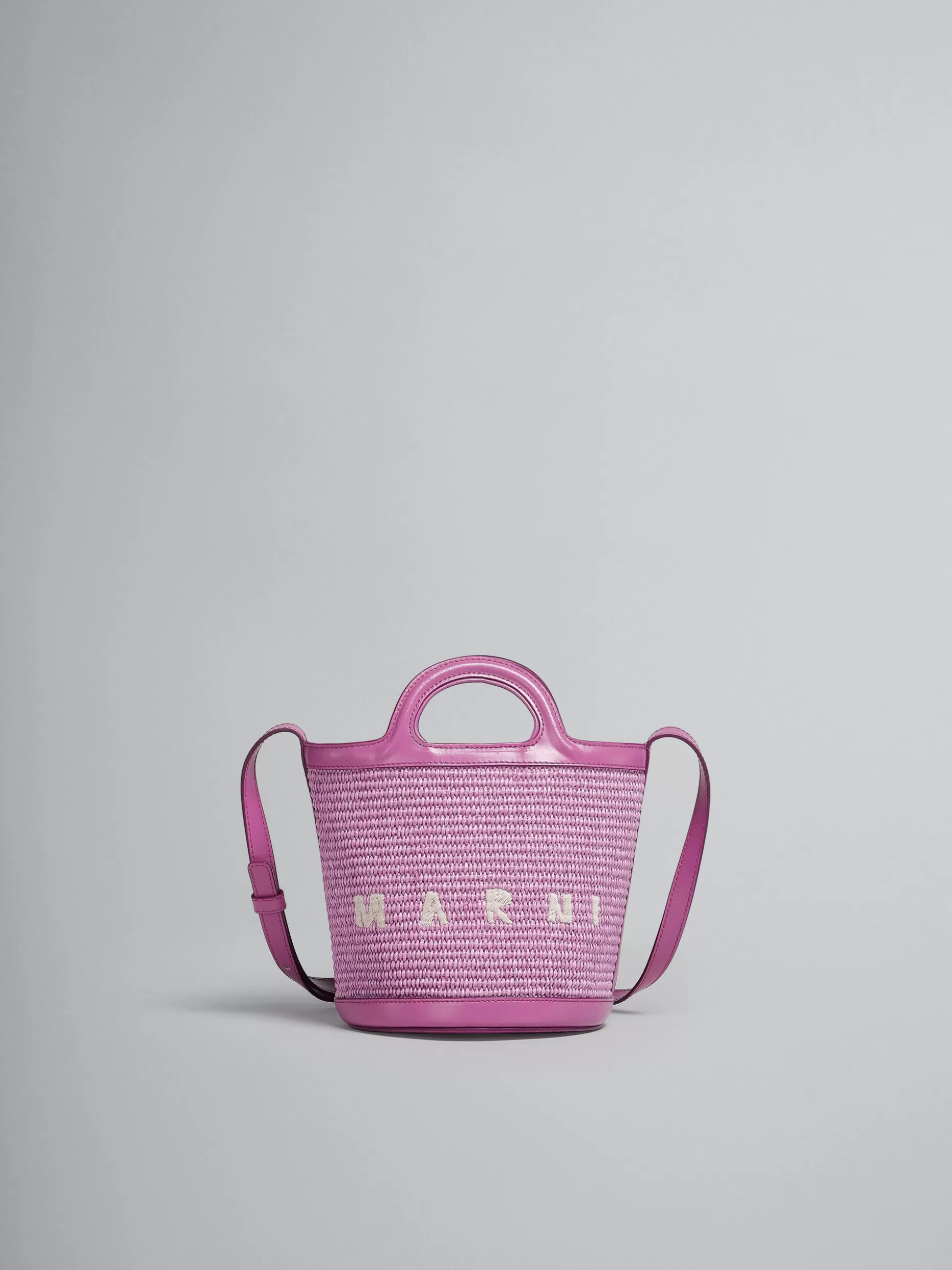 Women Marni Tropicalia Small Bucket Bag In Lilac Leather And Raffia