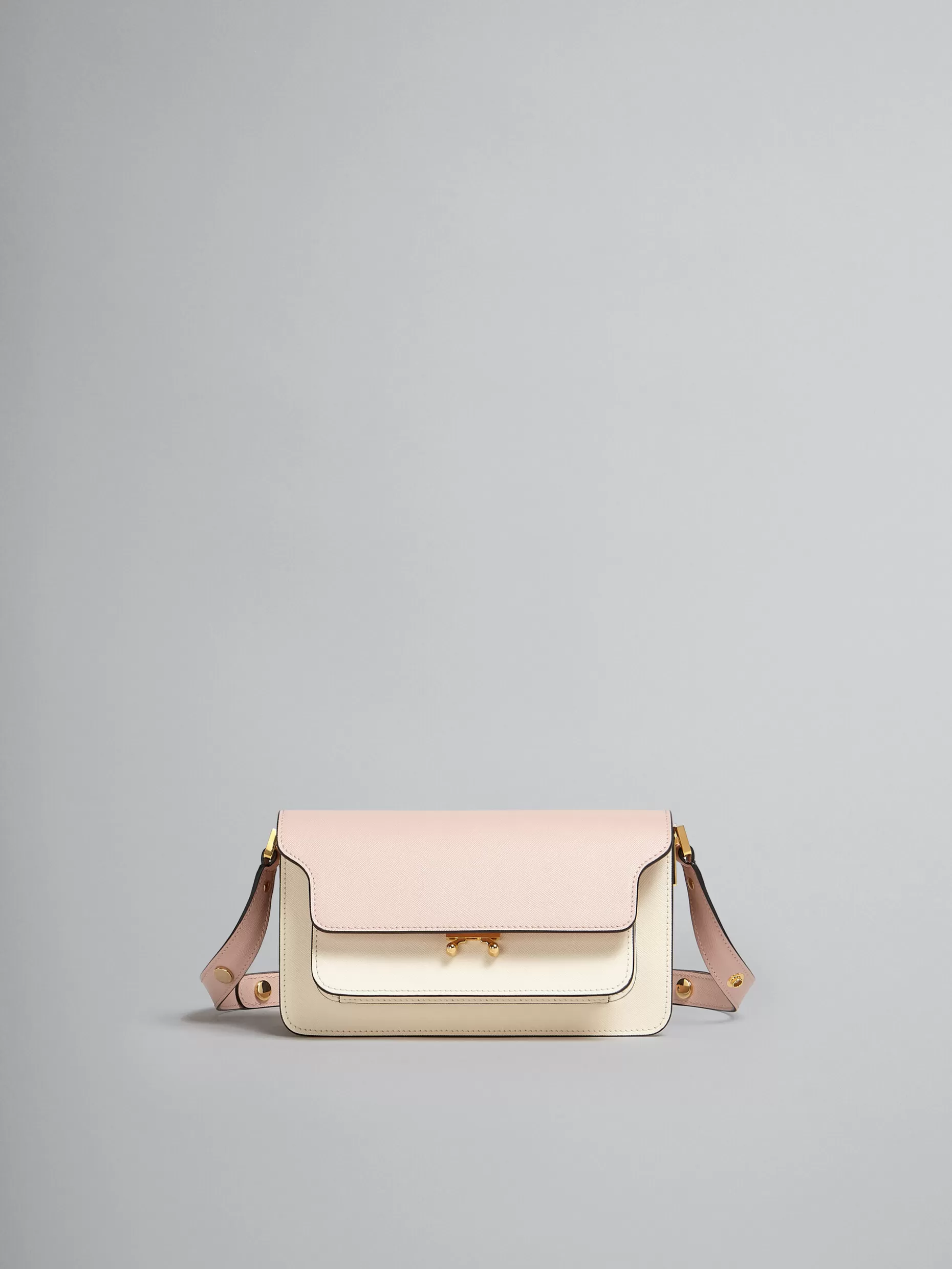 Women Marni Trunk Bag E/W In Pink And White Saffiano Leather