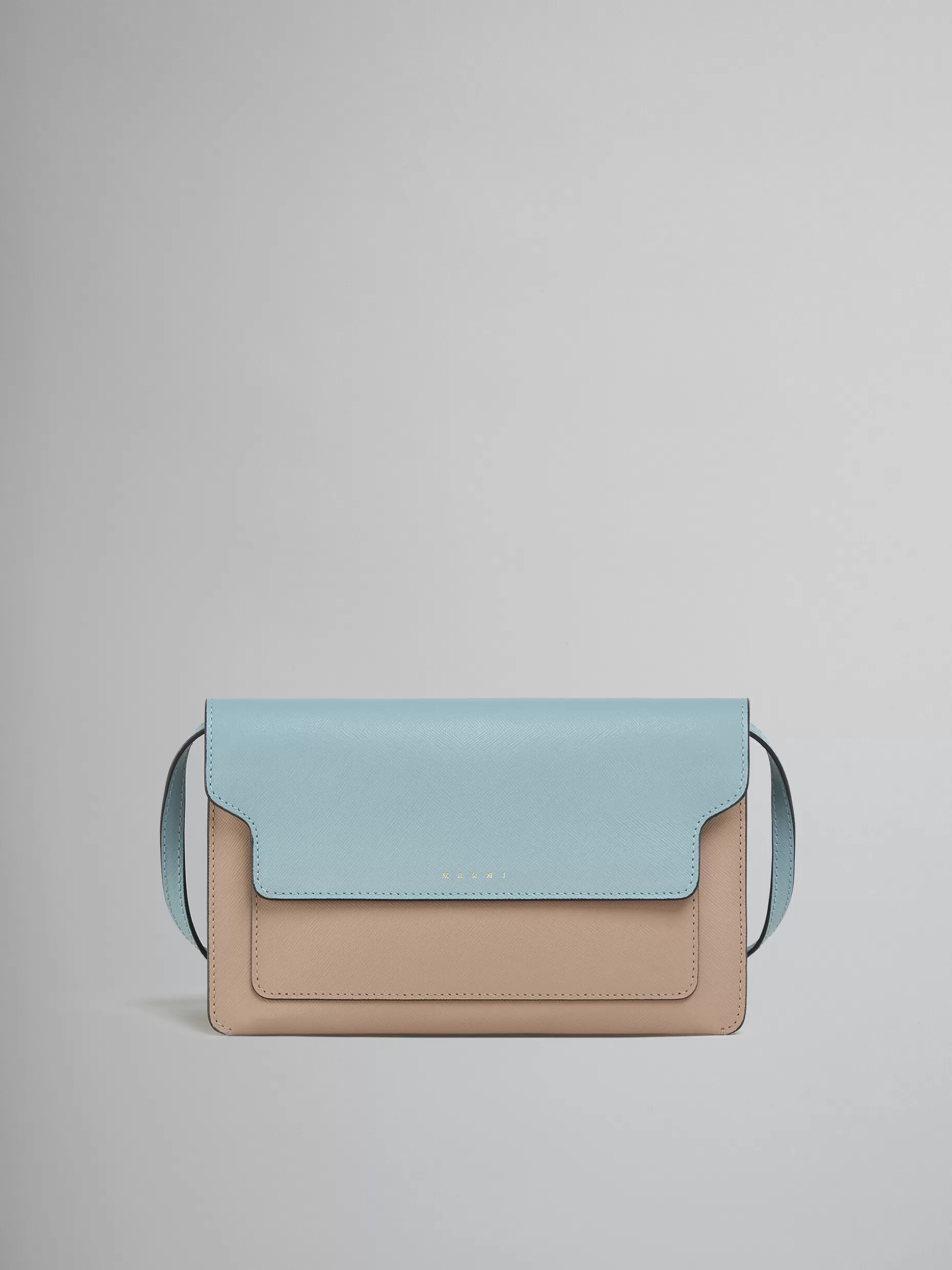 Women Marni Trunk Clutch In Light Blue Beige And White Saffiano Leather