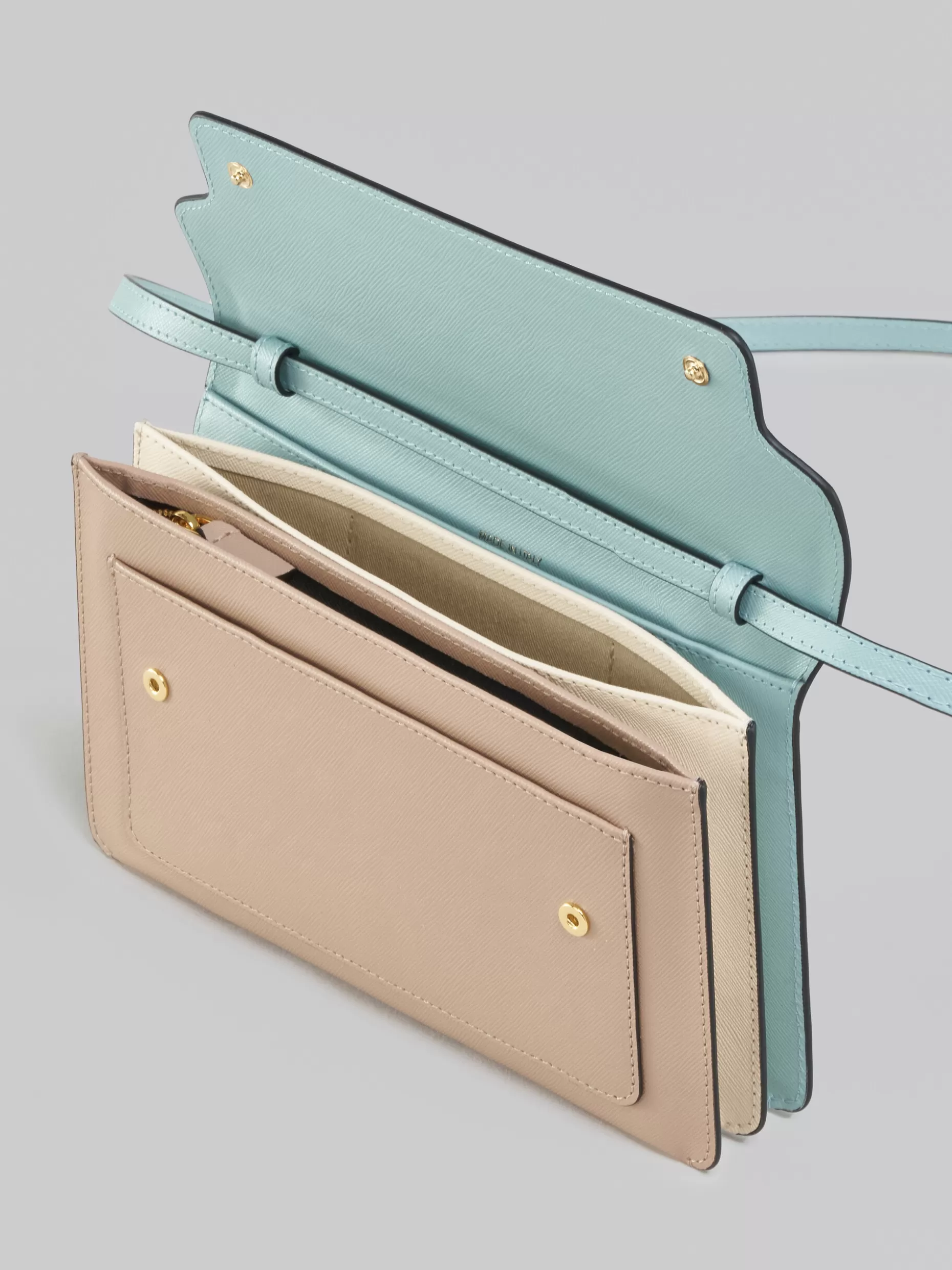 Women Marni Trunk Clutch In Light Blue Beige And White Saffiano Leather