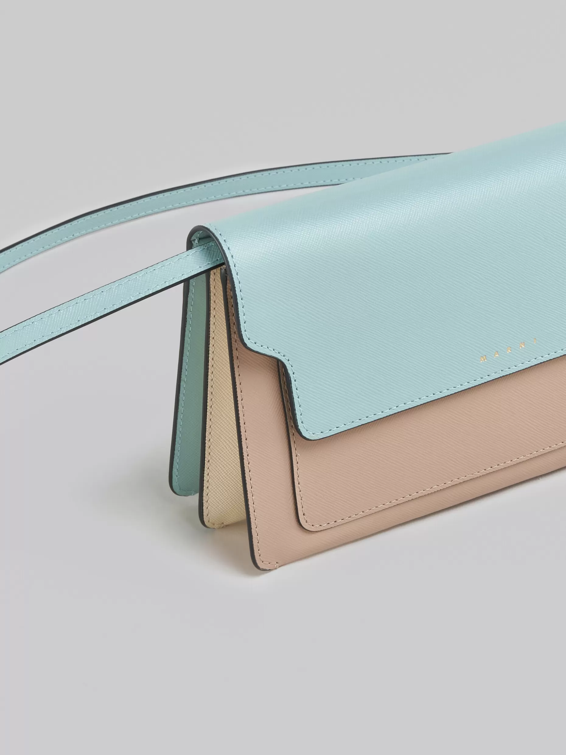 Women Marni Trunk Clutch In Light Blue Beige And White Saffiano Leather