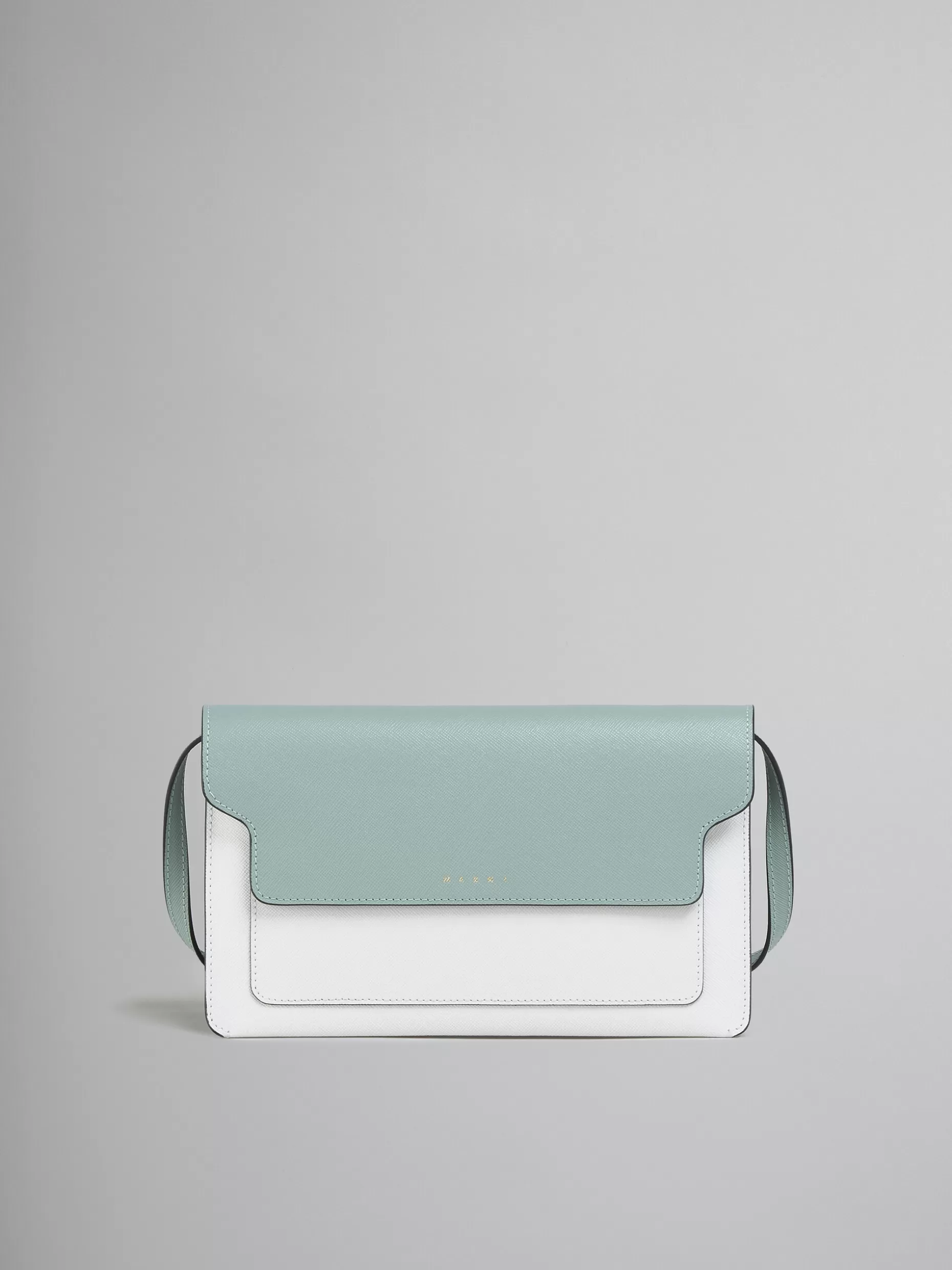 Women Marni Trunk Clutch In Light Green White And Brown Saffiano Leather