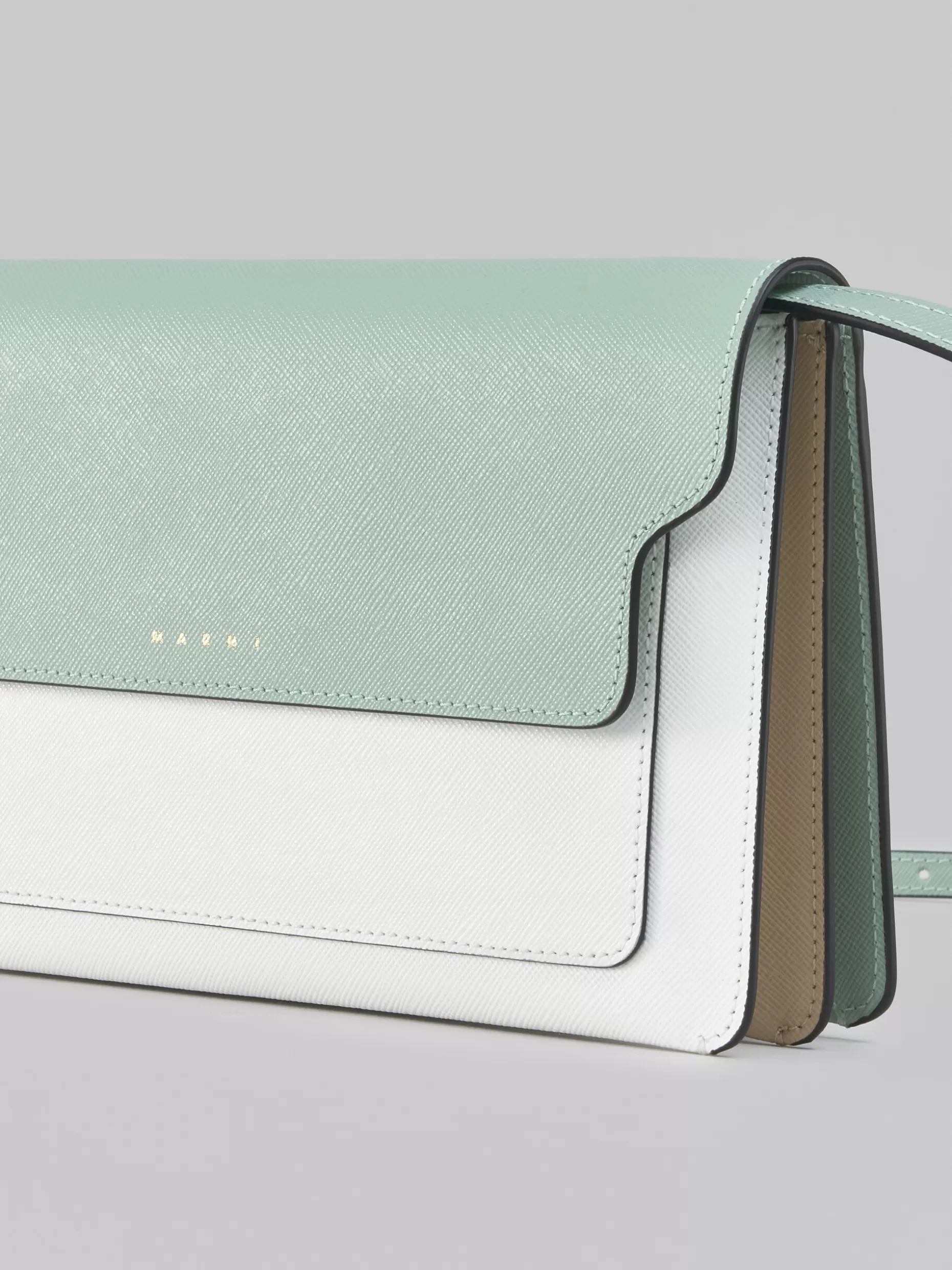 Women Marni Trunk Clutch In Light Green White And Brown Saffiano Leather