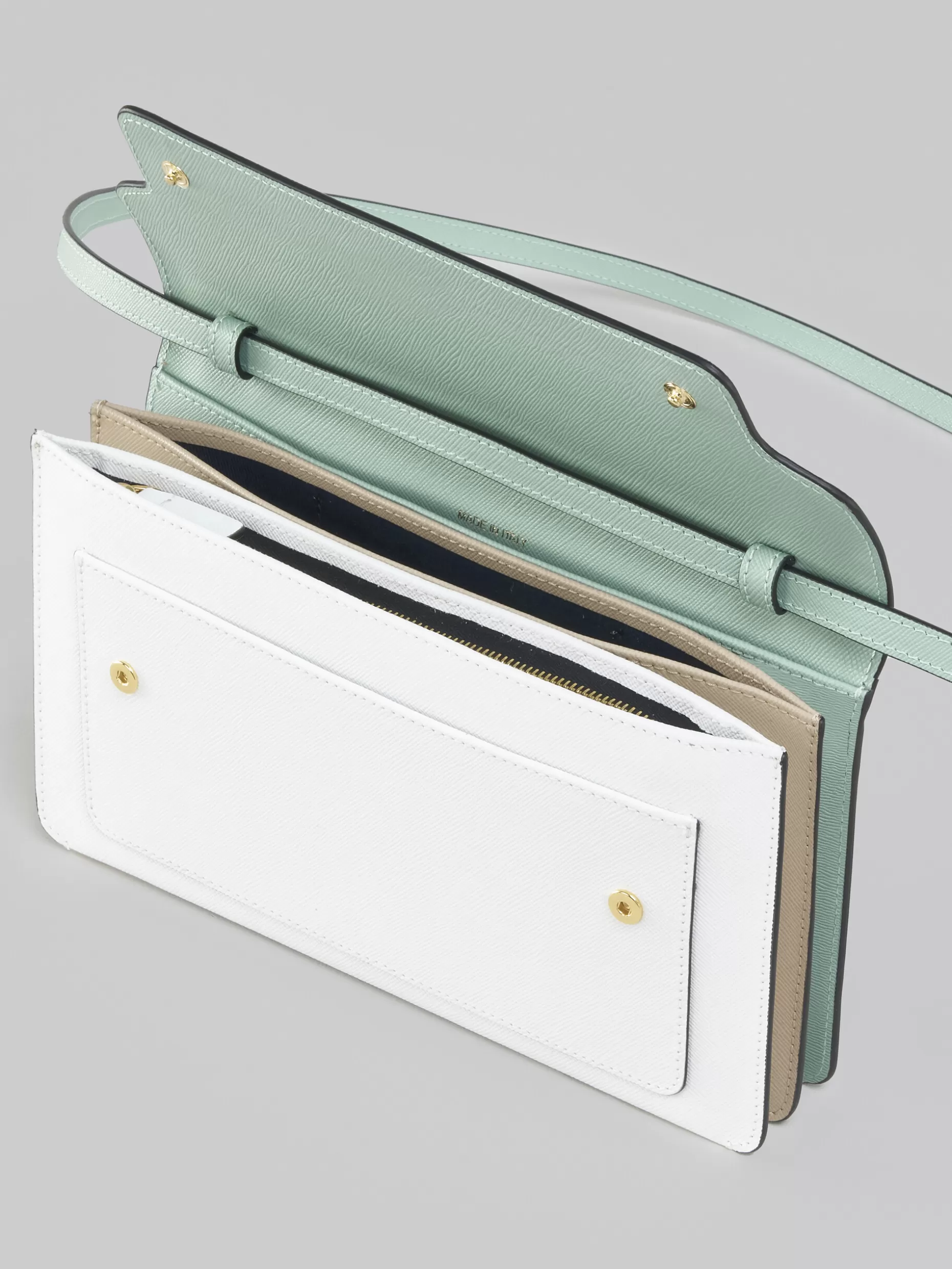 Women Marni Trunk Clutch In Light Green White And Brown Saffiano Leather