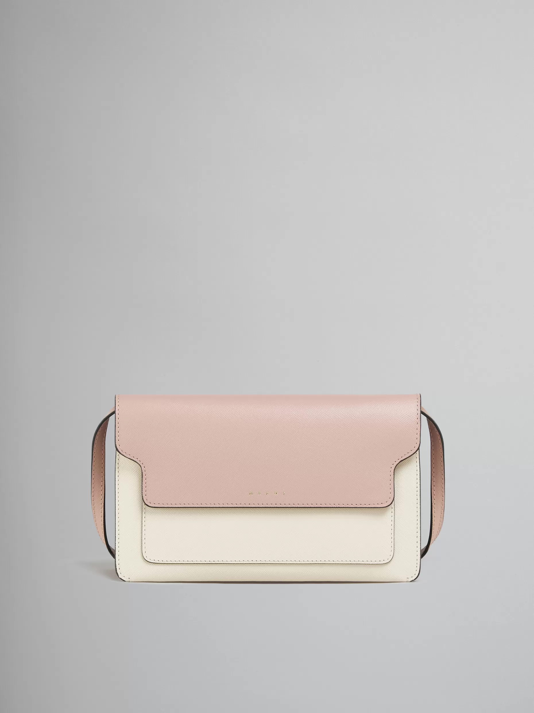 Women Marni Trunk Clutch In Pink White And Beige Saffiano Leather