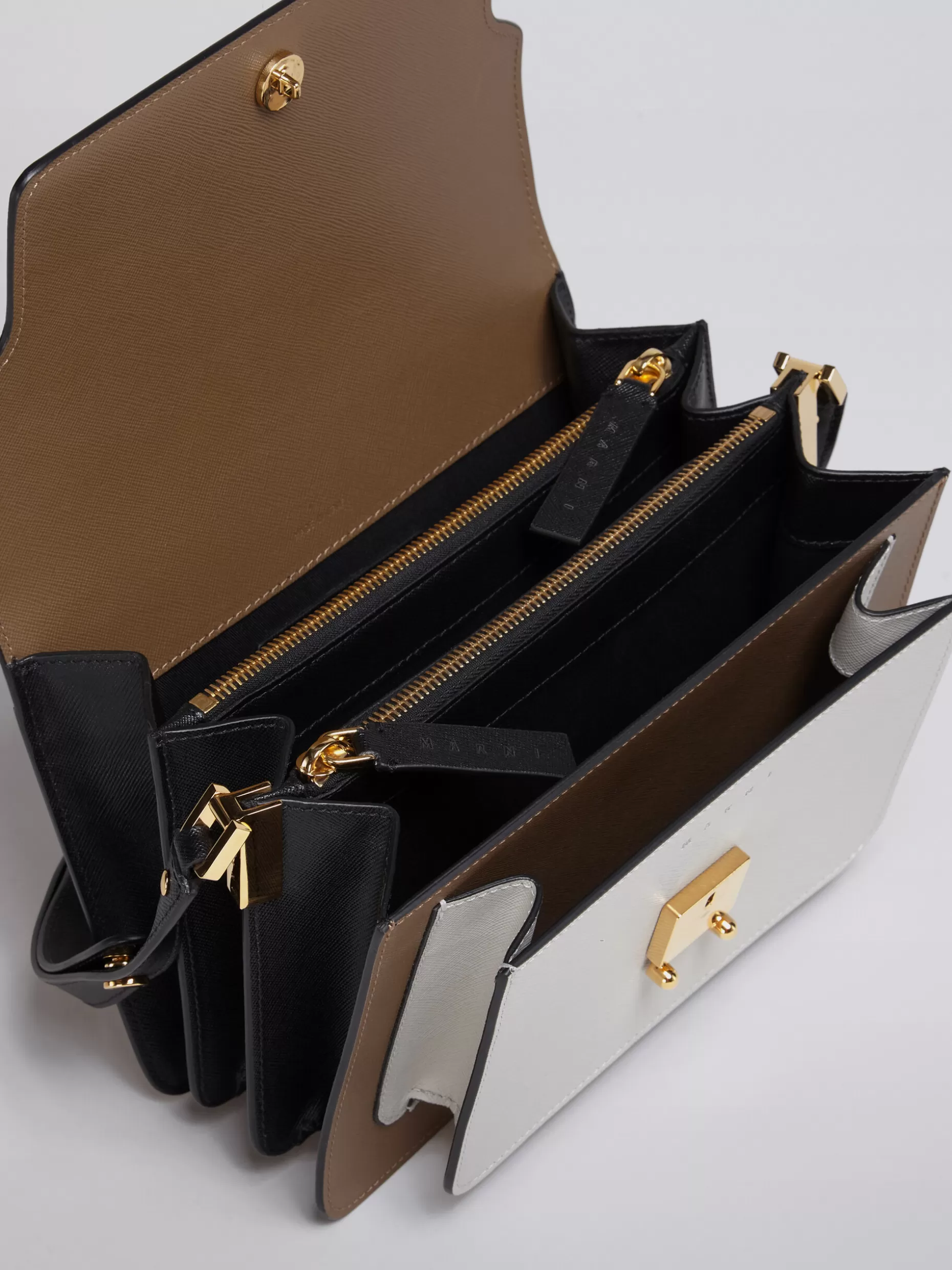 Women Marni Trunk Medium Bag In Brown Grey And Black Saffiano Leather