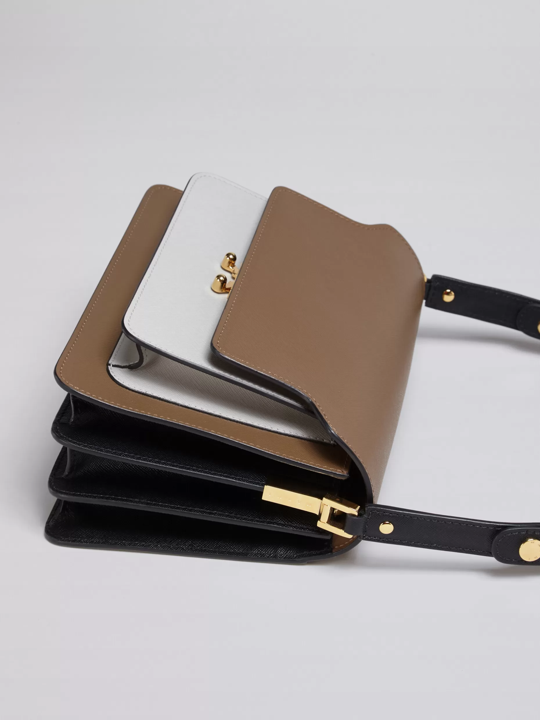 Women Marni Trunk Medium Bag In Brown Grey And Black Saffiano Leather