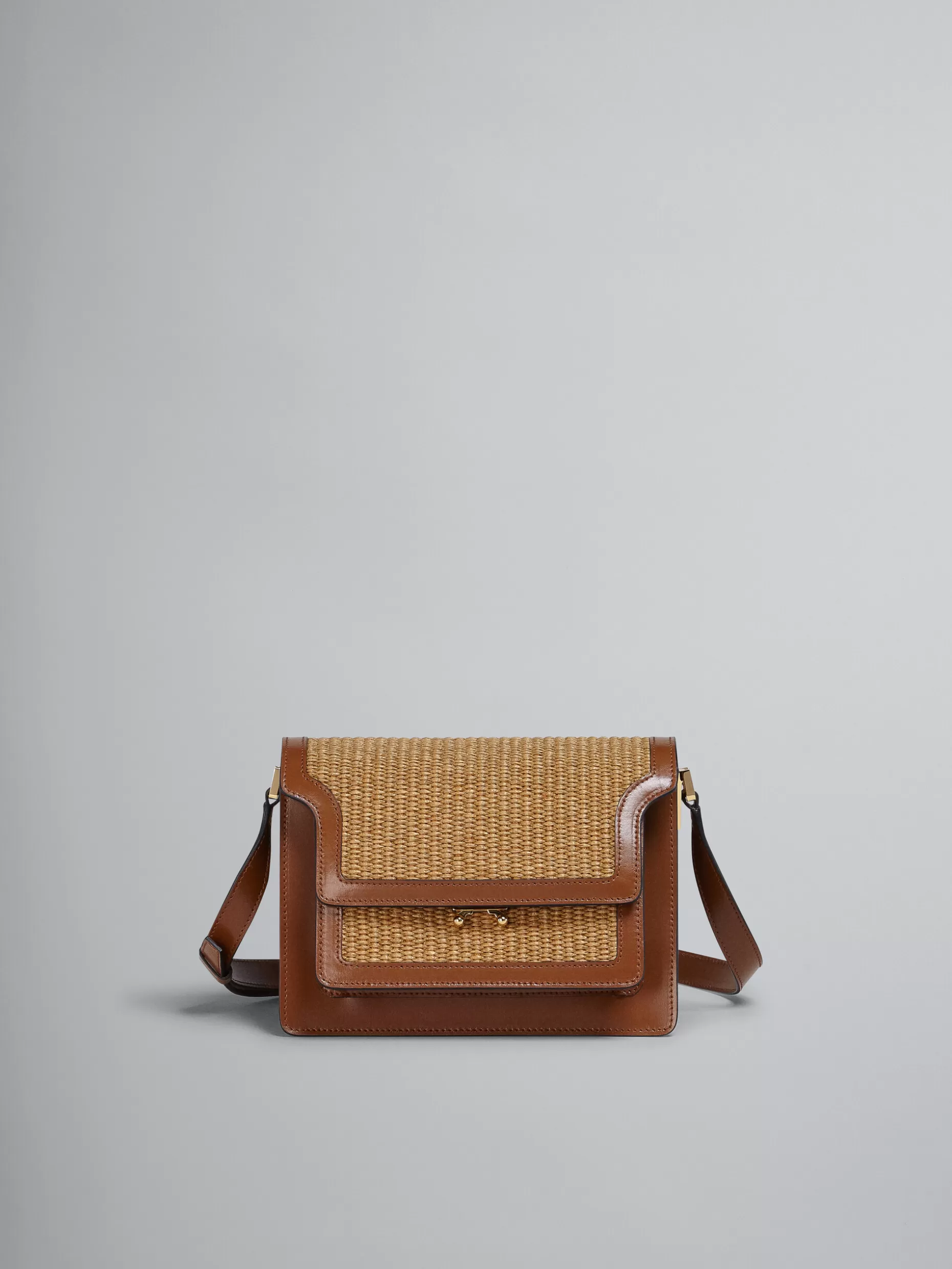 Women Marni Trunk Soft Medium Bag In Brown Leather And Raffia