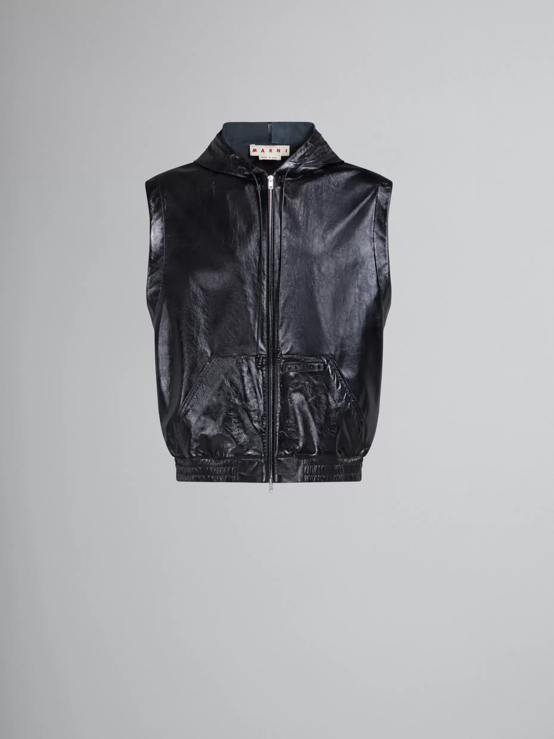 Men Marni Ultralight Naplak Leather Vest With Hood