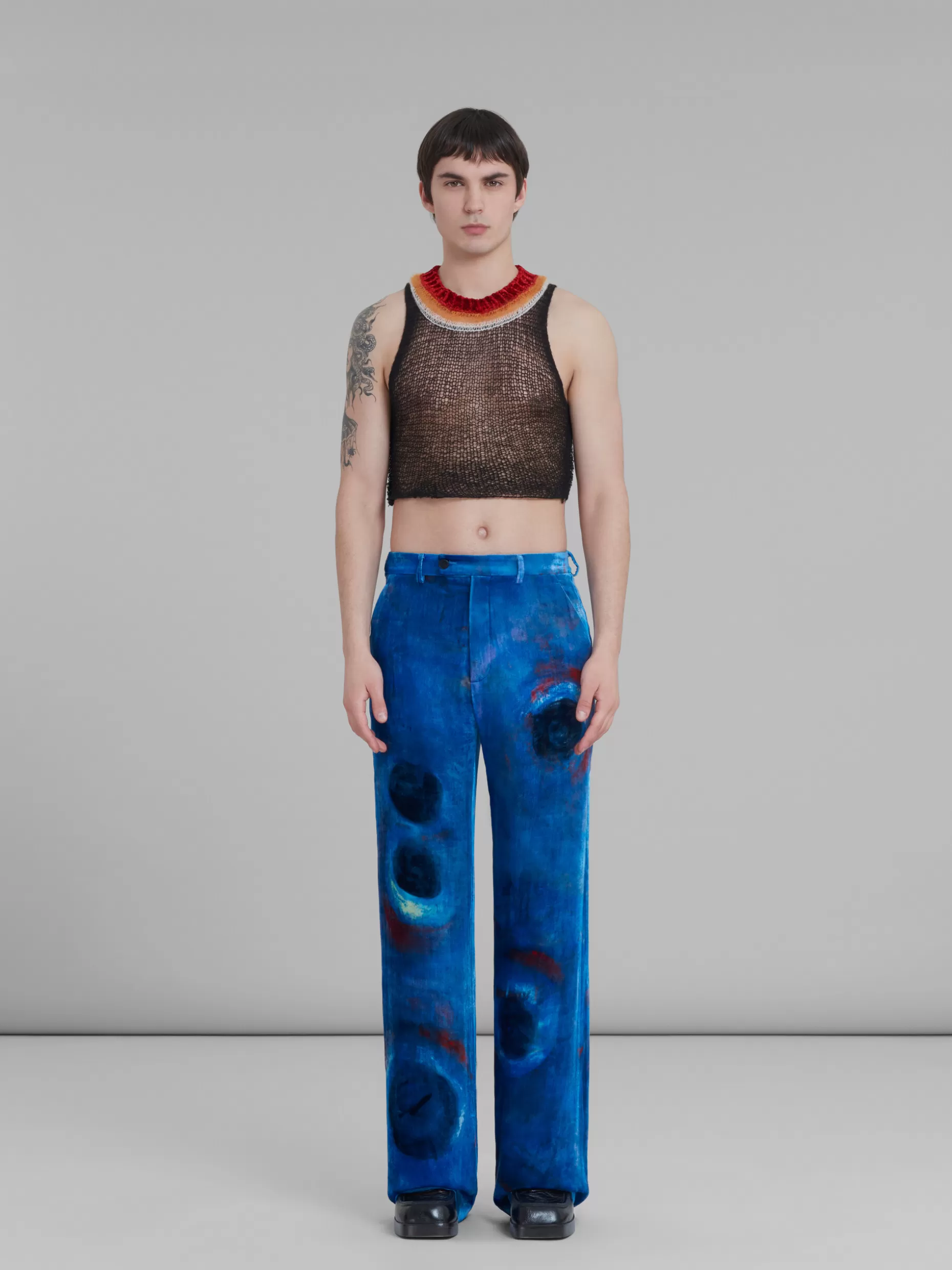 Men Marni Velvet Trousers With Buchi Blu Print