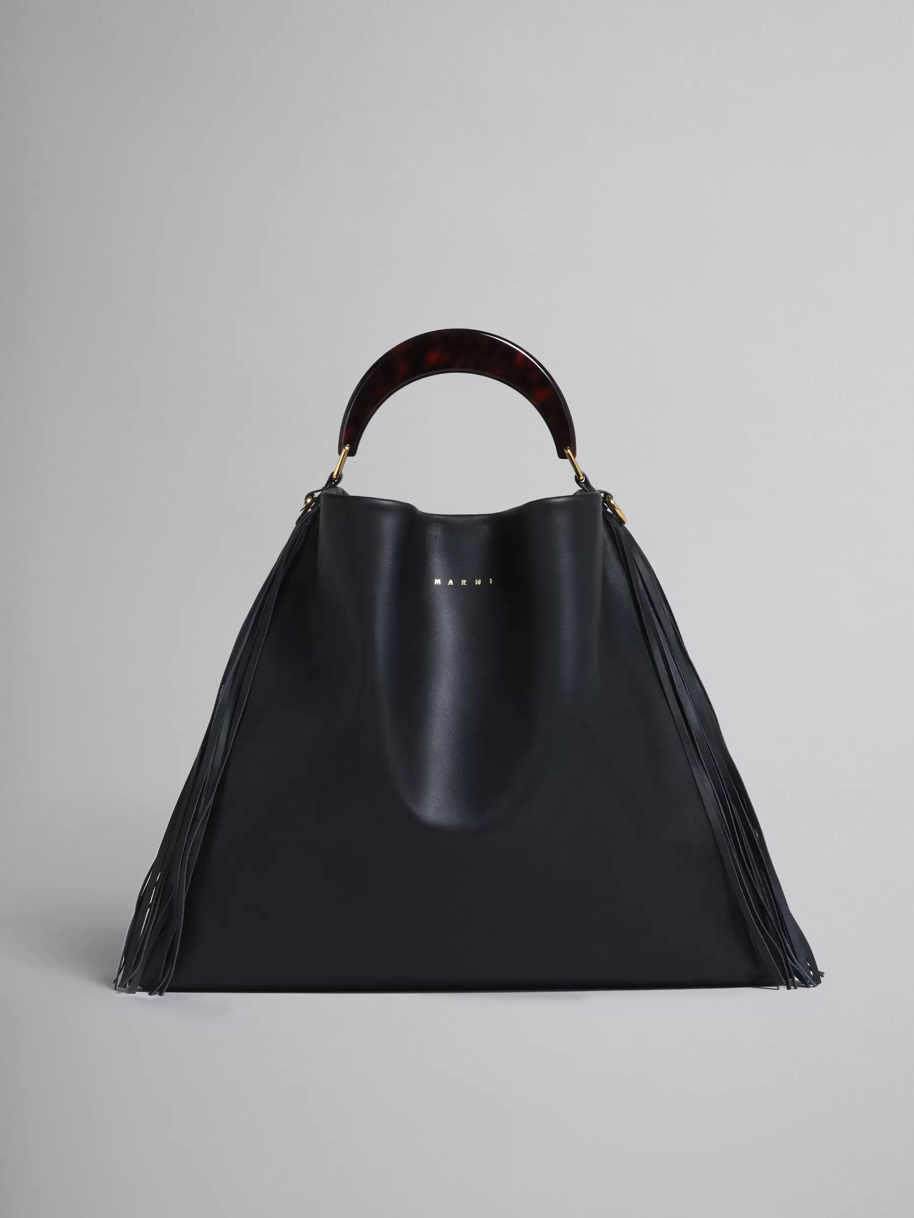 Women Marni Venice Medium Bag In Black Leather With Fringes