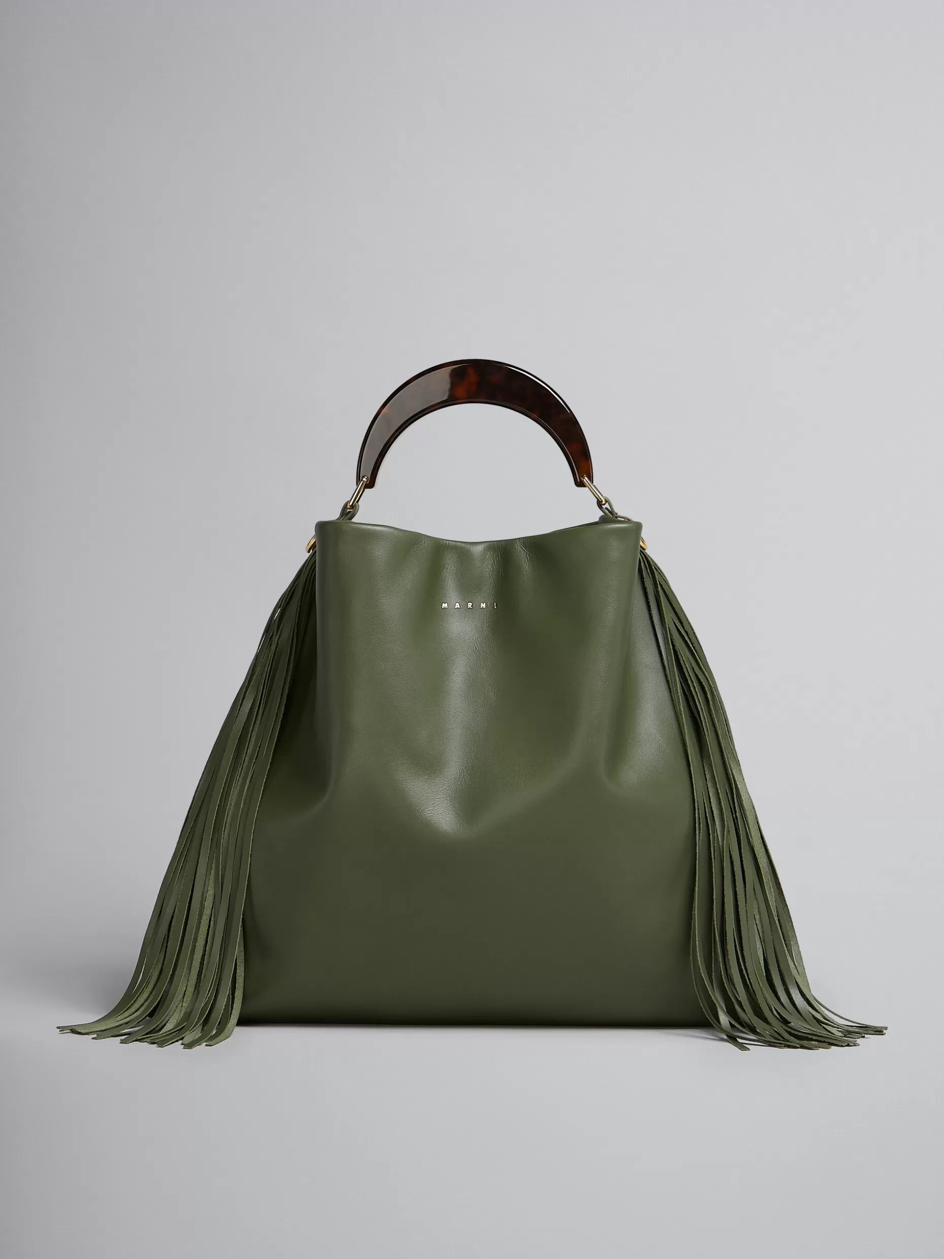 Women Marni Venice Medium Bag In Green Leather With Fringes