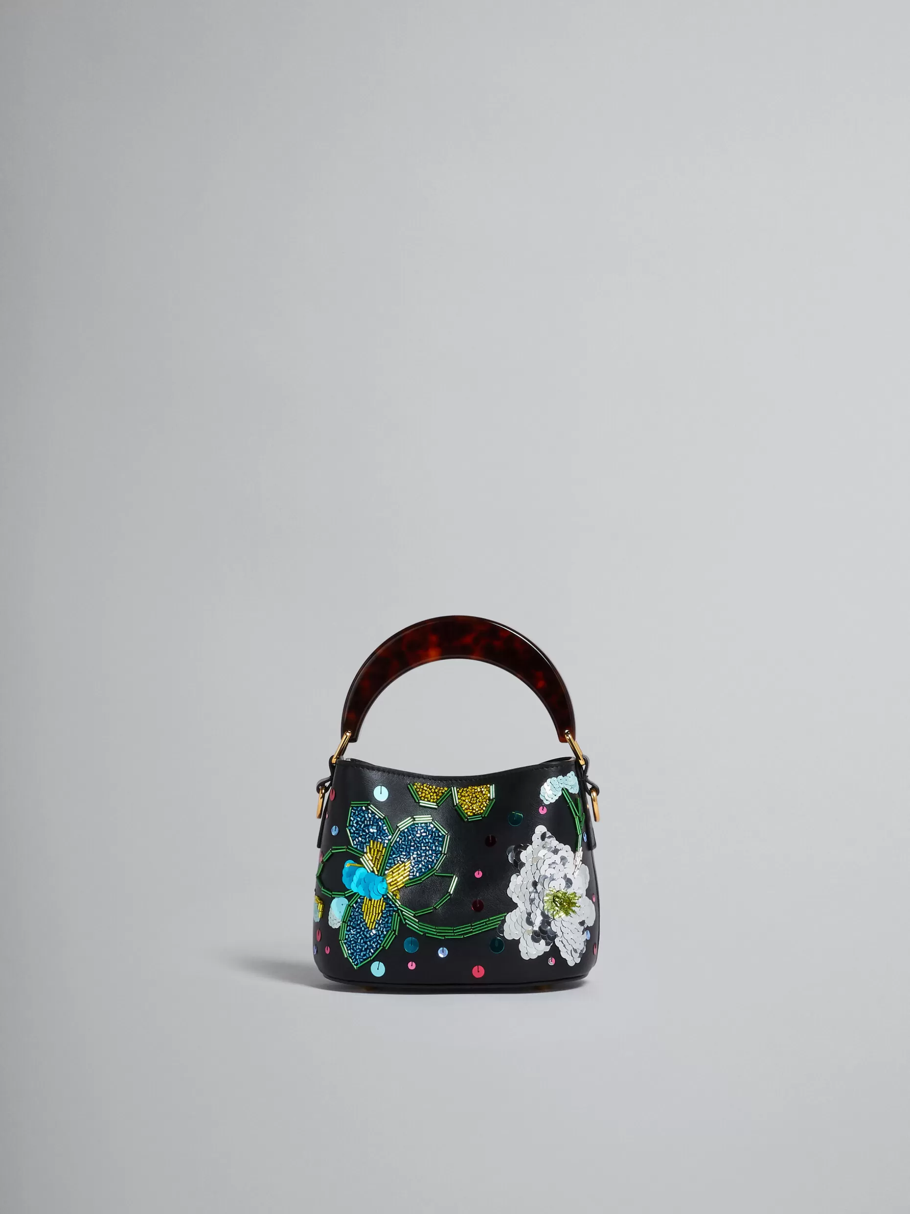 Women Marni Venice Mini Bucket In Embroidered Black Leather