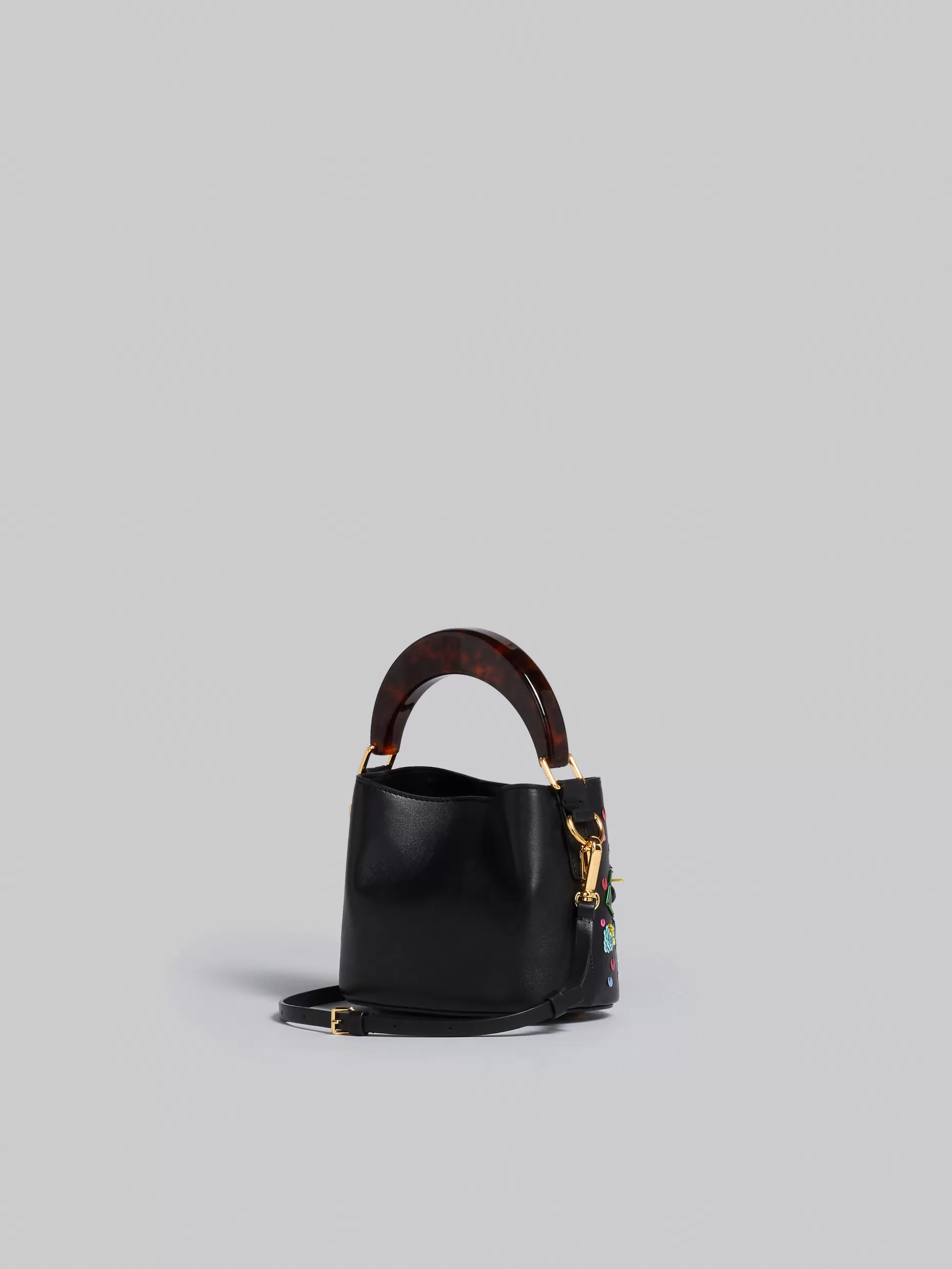 Women Marni Venice Mini Bucket In Embroidered Black Leather