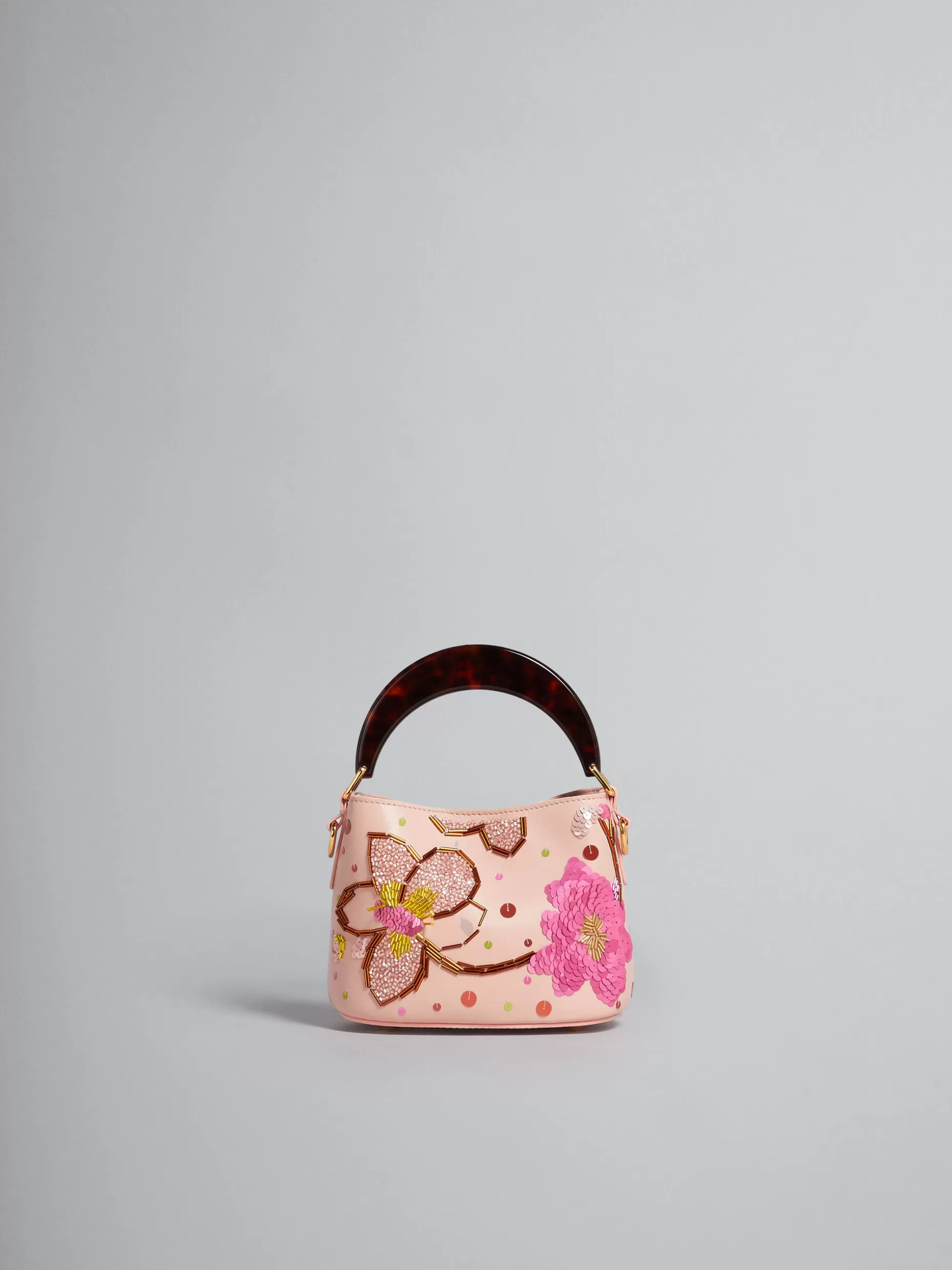 Women Marni Venice Mini Bucket In Embroidered Pink Leather