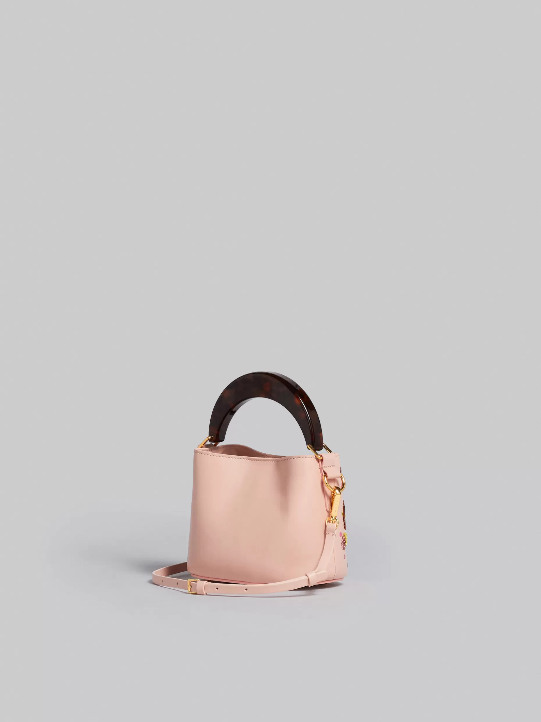 Women Marni Venice Mini Bucket In Embroidered Pink Leather