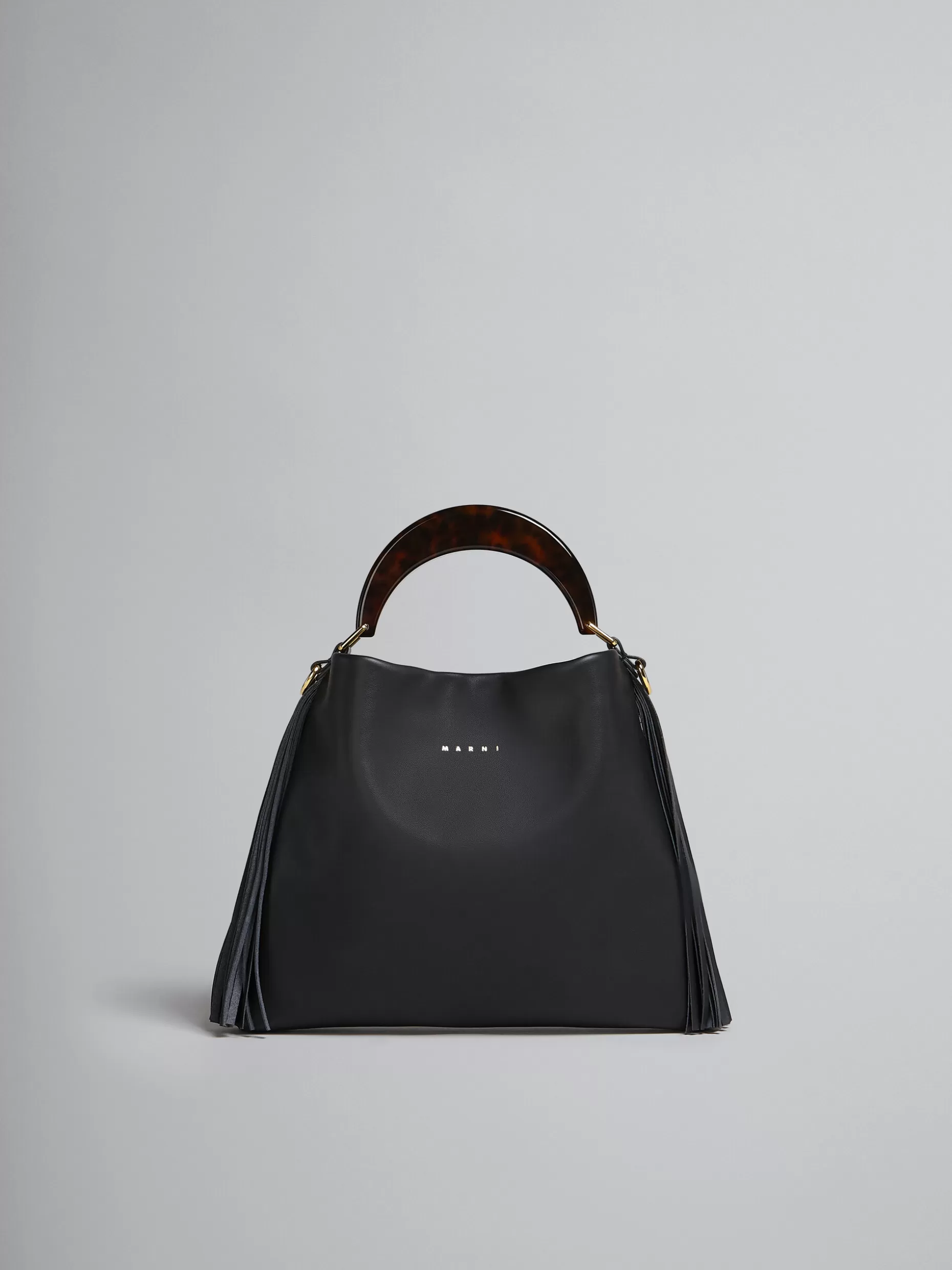 Women Marni Venice Small Bag In Black Leather With Fringes