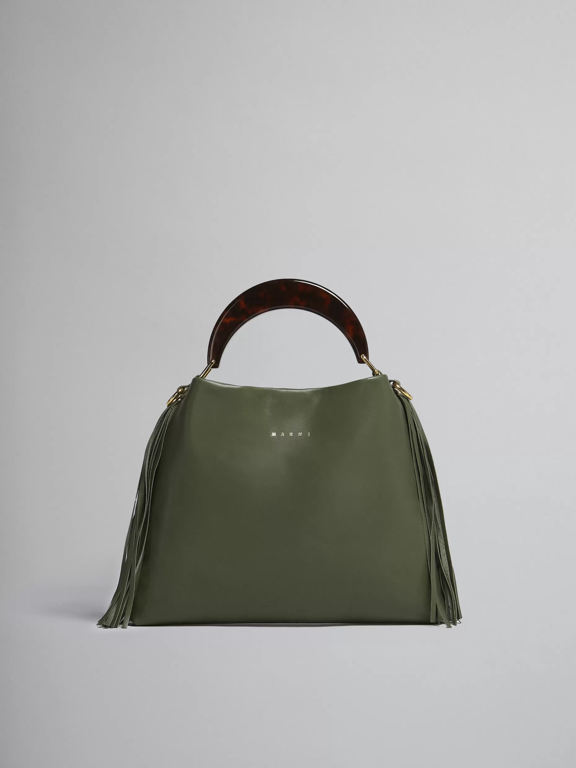 Women Marni Venice Small Bag In Green Leather With Fringes