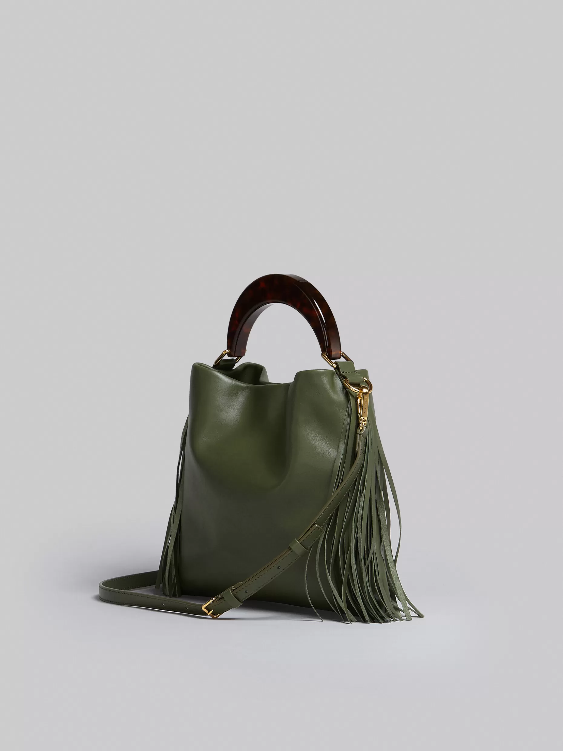 Women Marni Venice Small Bag In Green Leather With Fringes