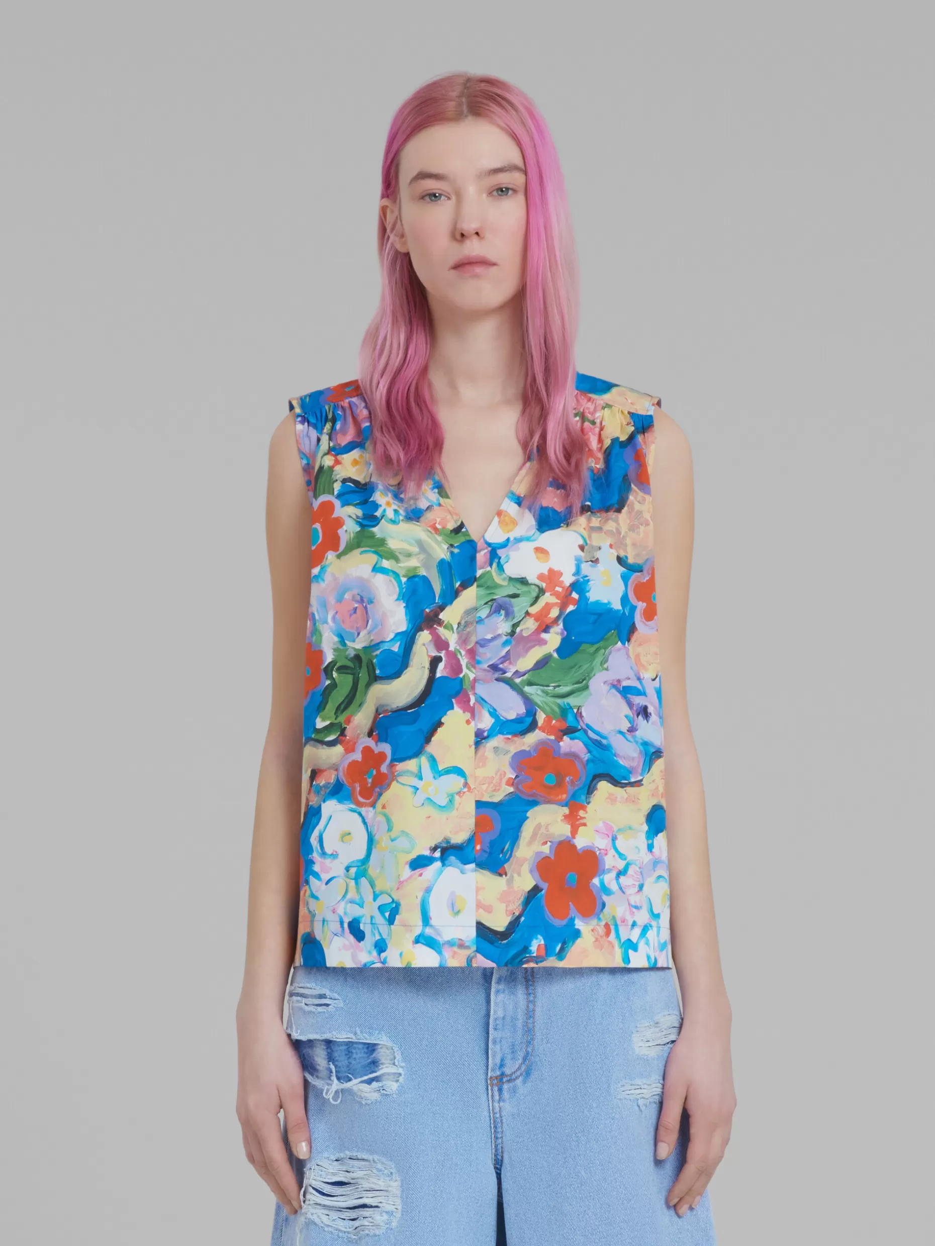 Women Marni V-Neck Printed Poplin Top