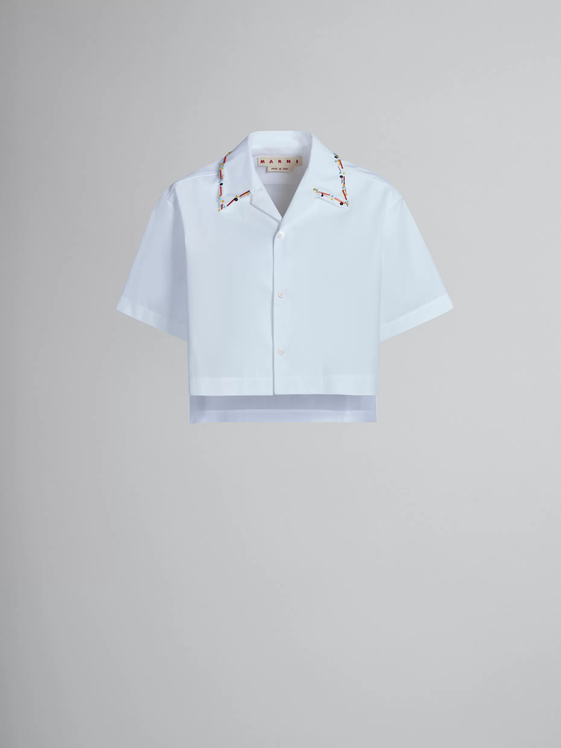 Women Marni White Bio Cotton Cropped Bowling Shirt With Beads