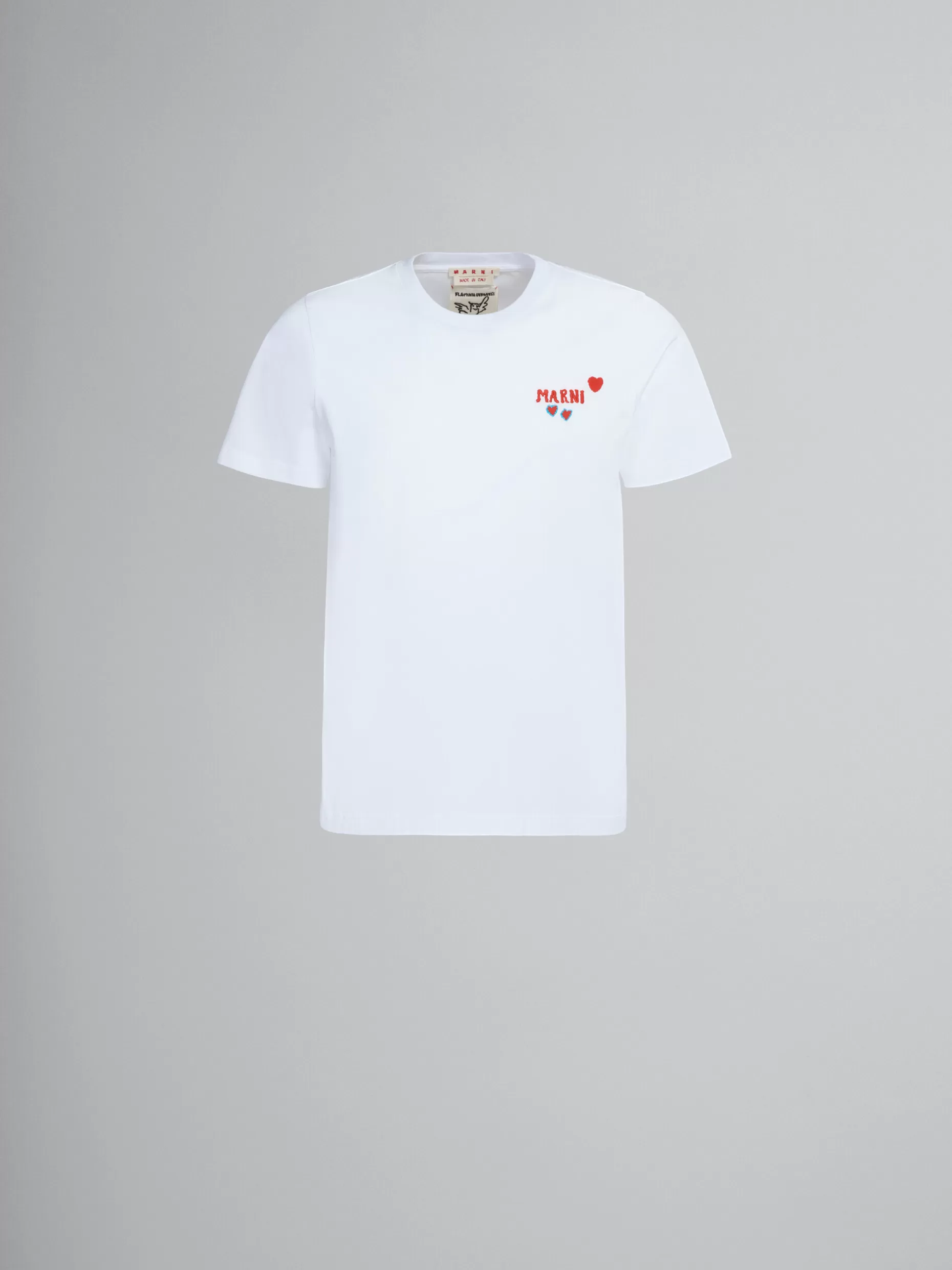 Men Marni White Bio Cotton T-Shirt With Rabbit Graphics