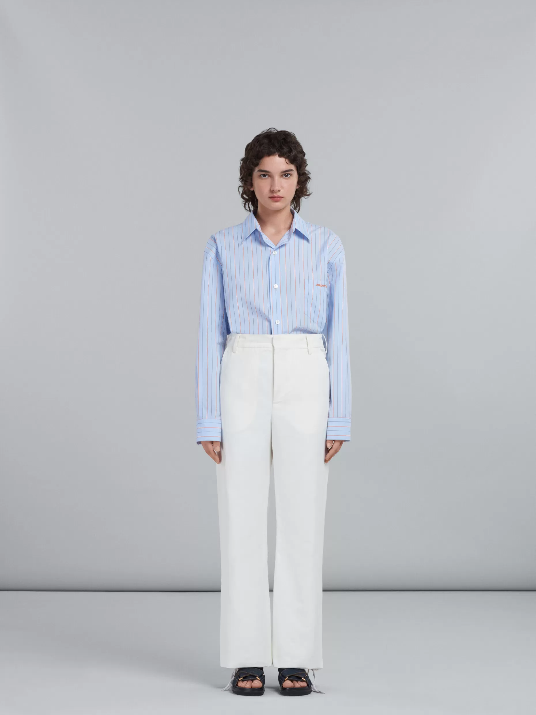 Women Marni White Cargo Trousers In Technical Cotton-Linen