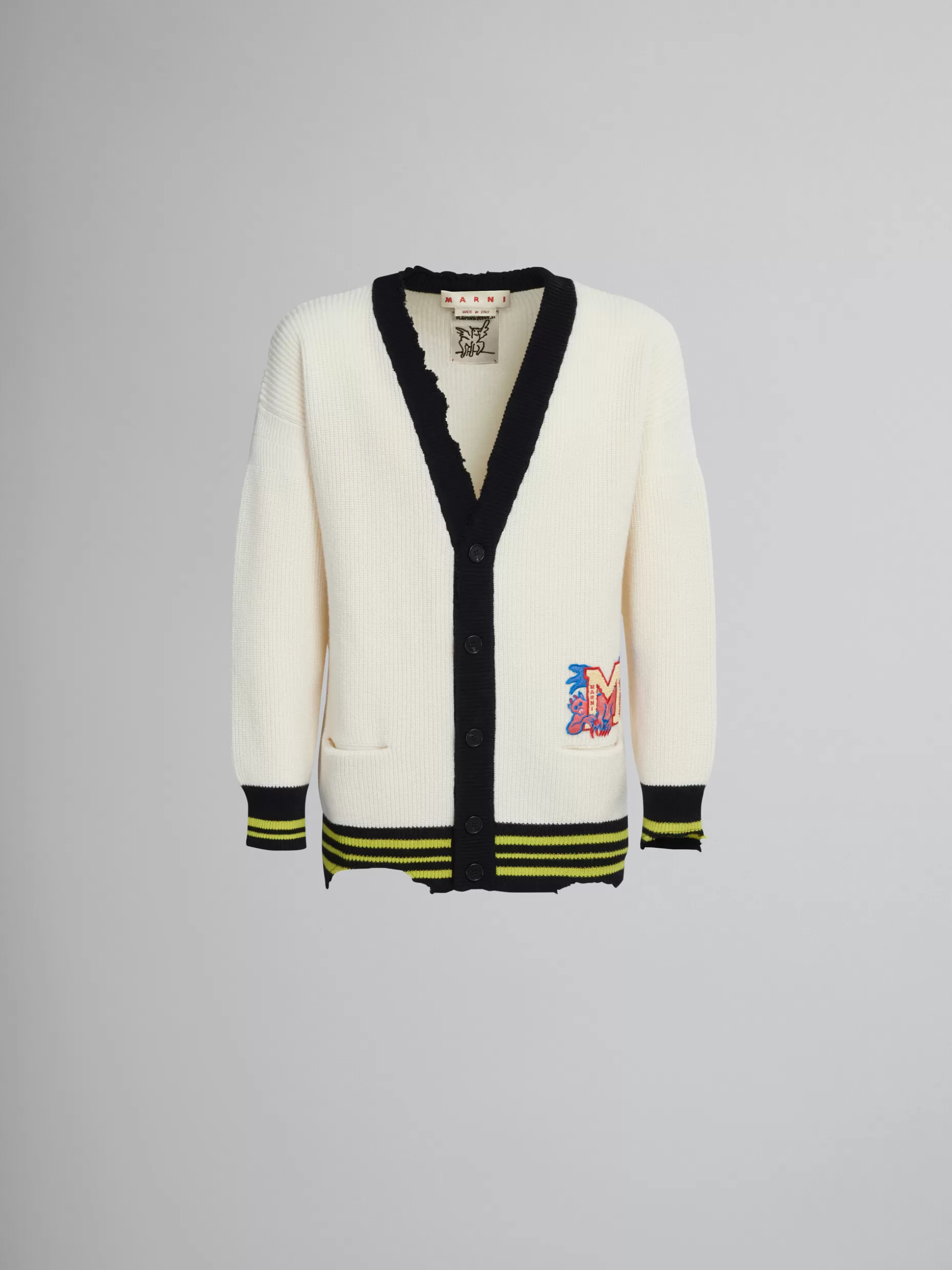 Men Marni White Cotton And Wool Cardigan With Patch