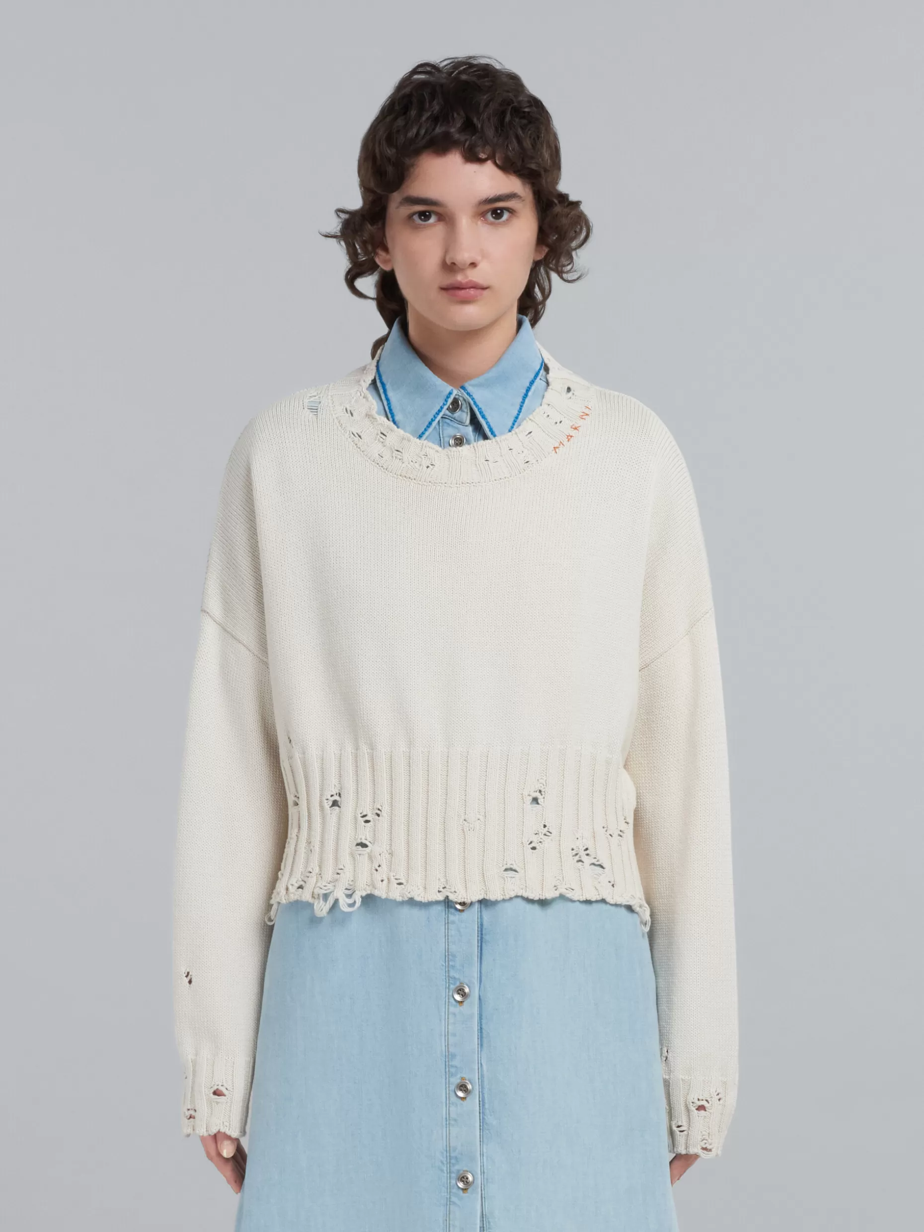 Women Marni White Cotton Cropped Sweater