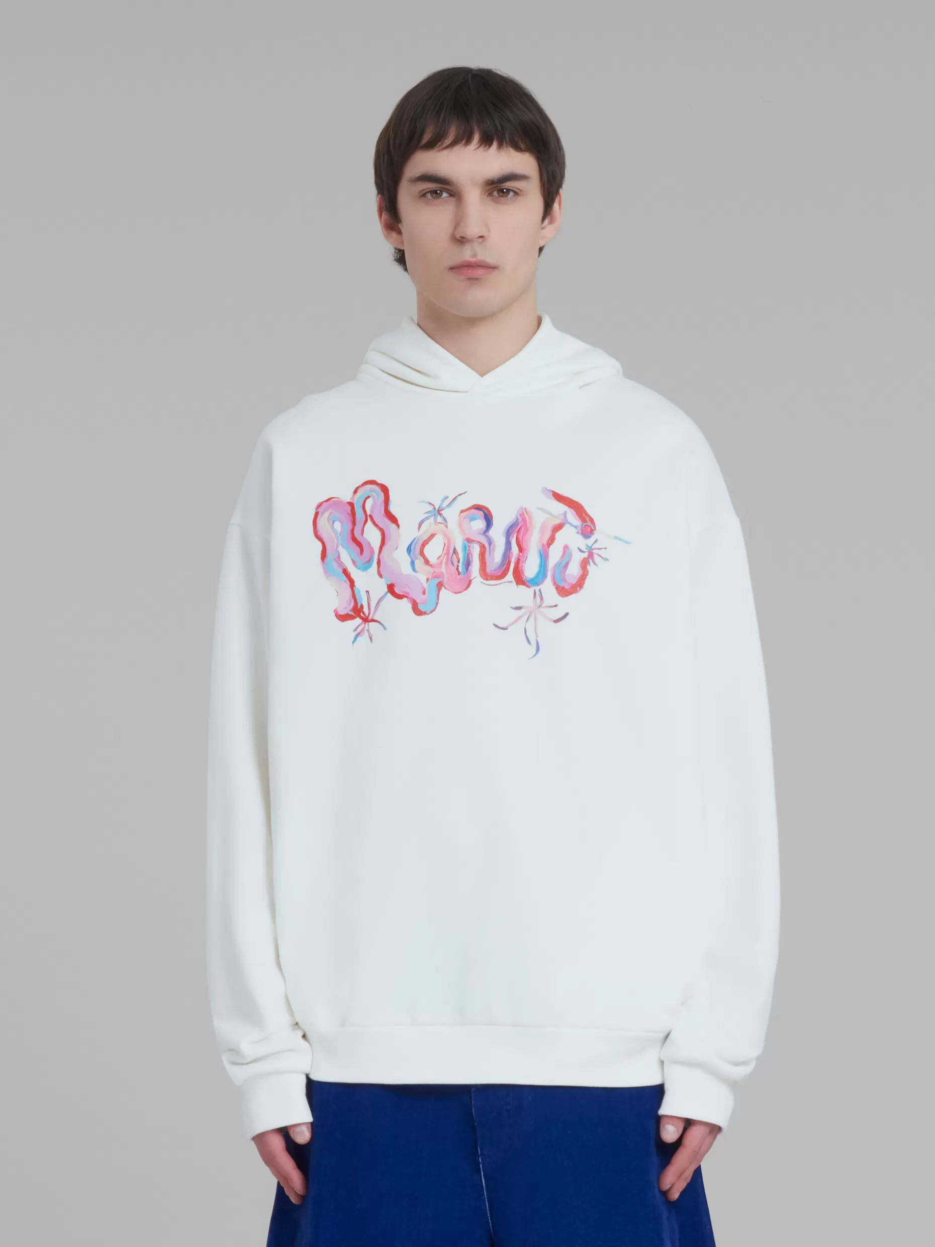 Men Marni White Cotton Hoodie With Print