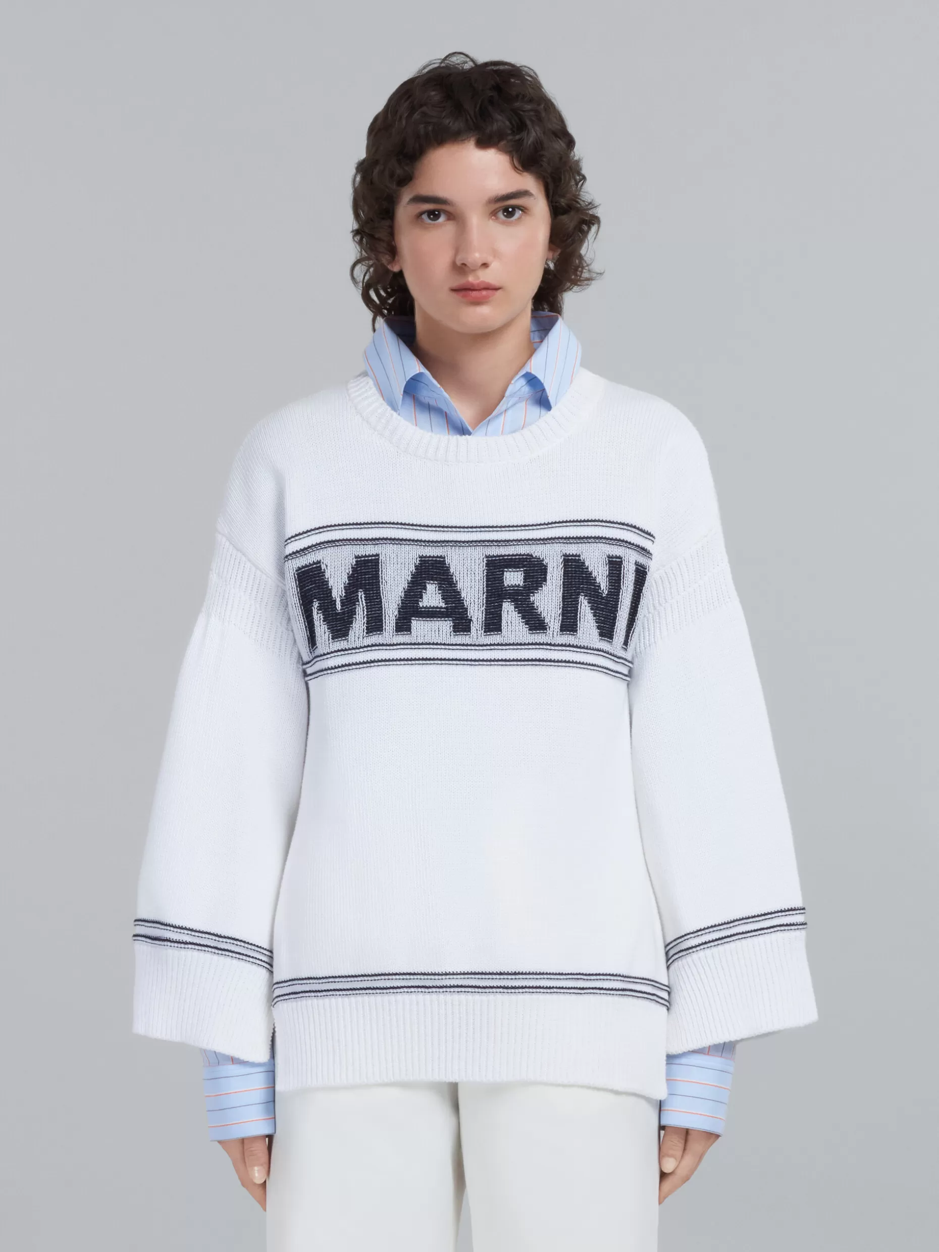 Women Marni White Cotton Sweater With Logo