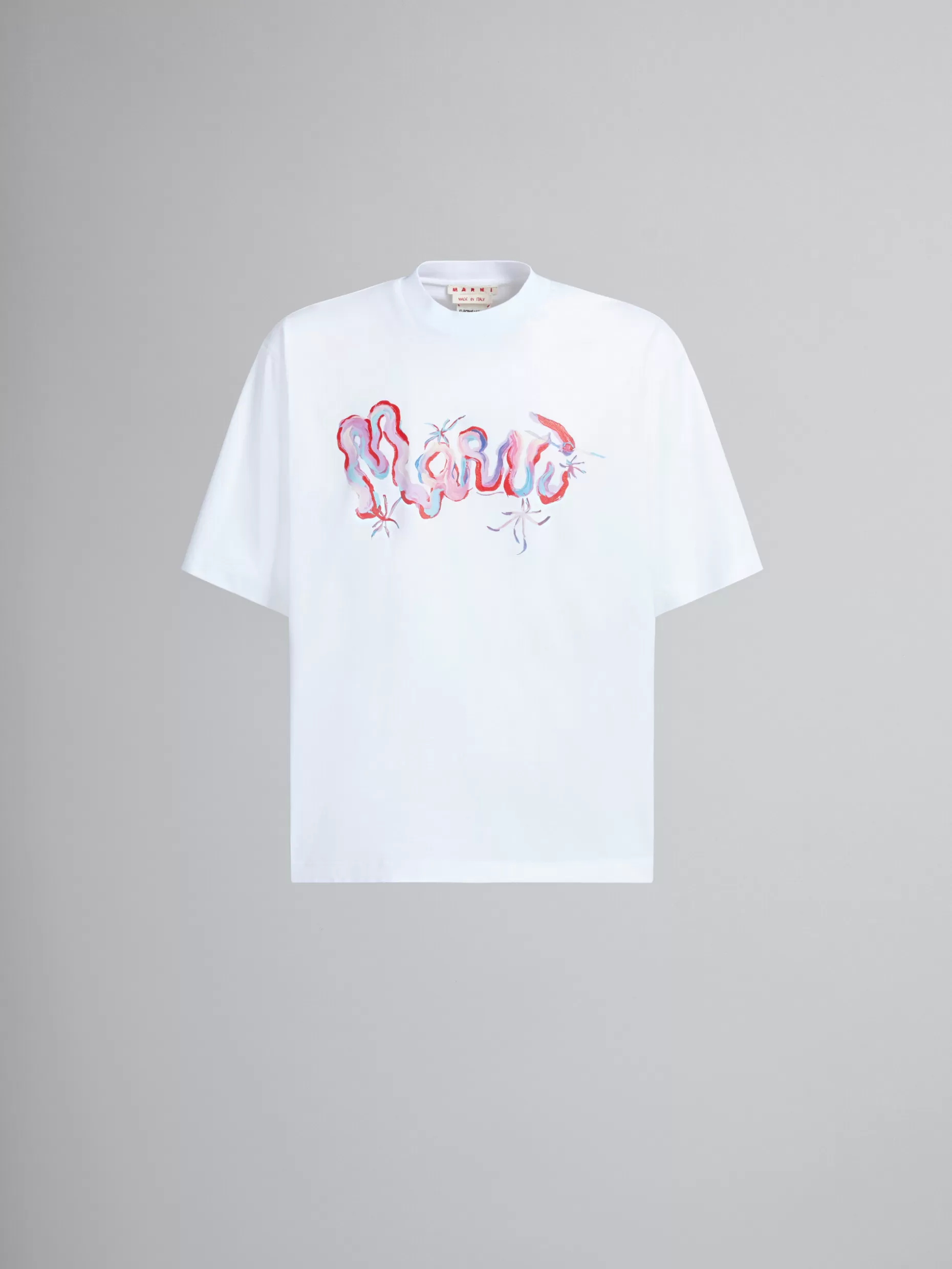 Men Marni White Cotton T-Shirt With Whirl Print