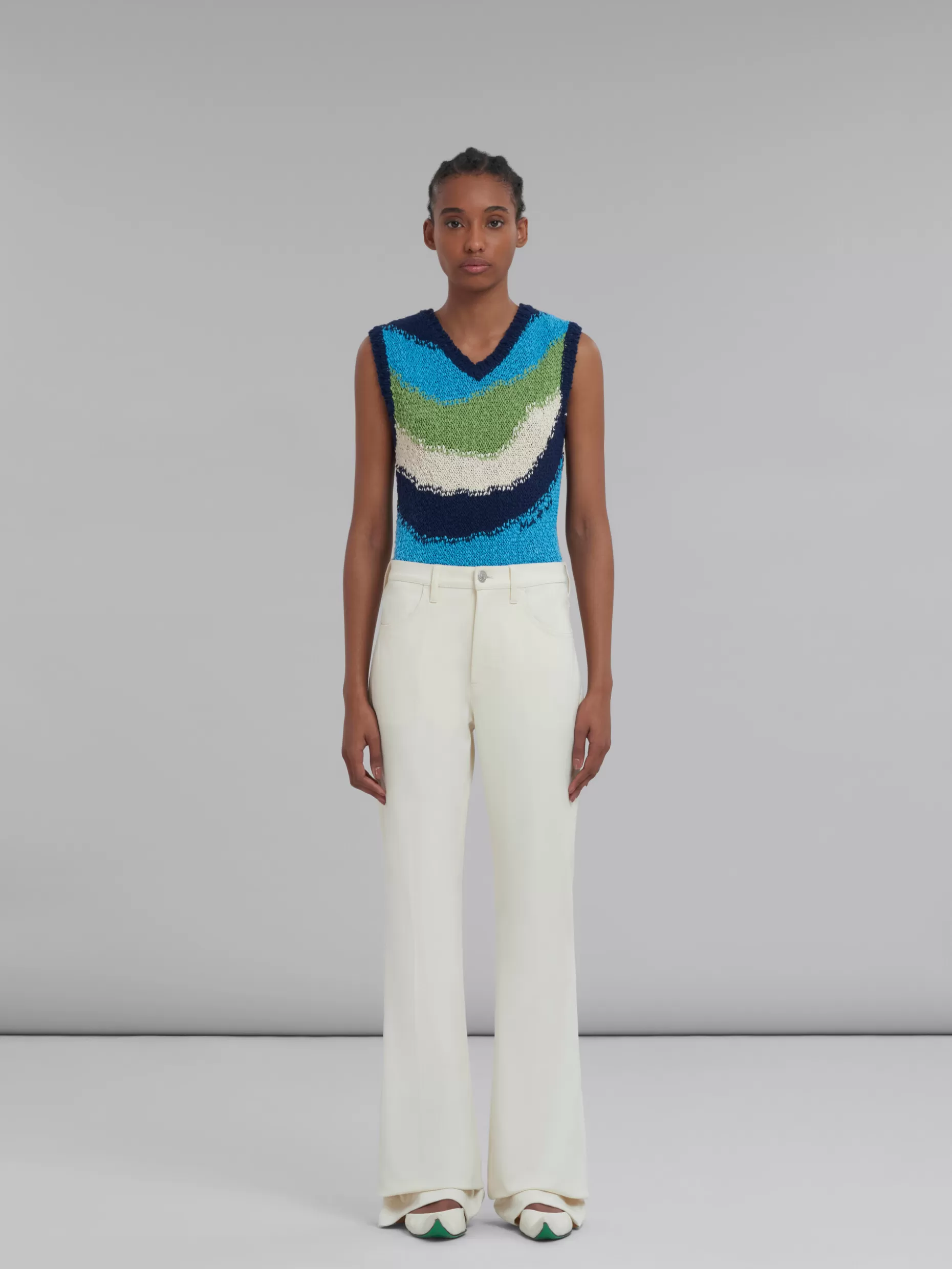 Women Marni White Flared Jersey Trousers