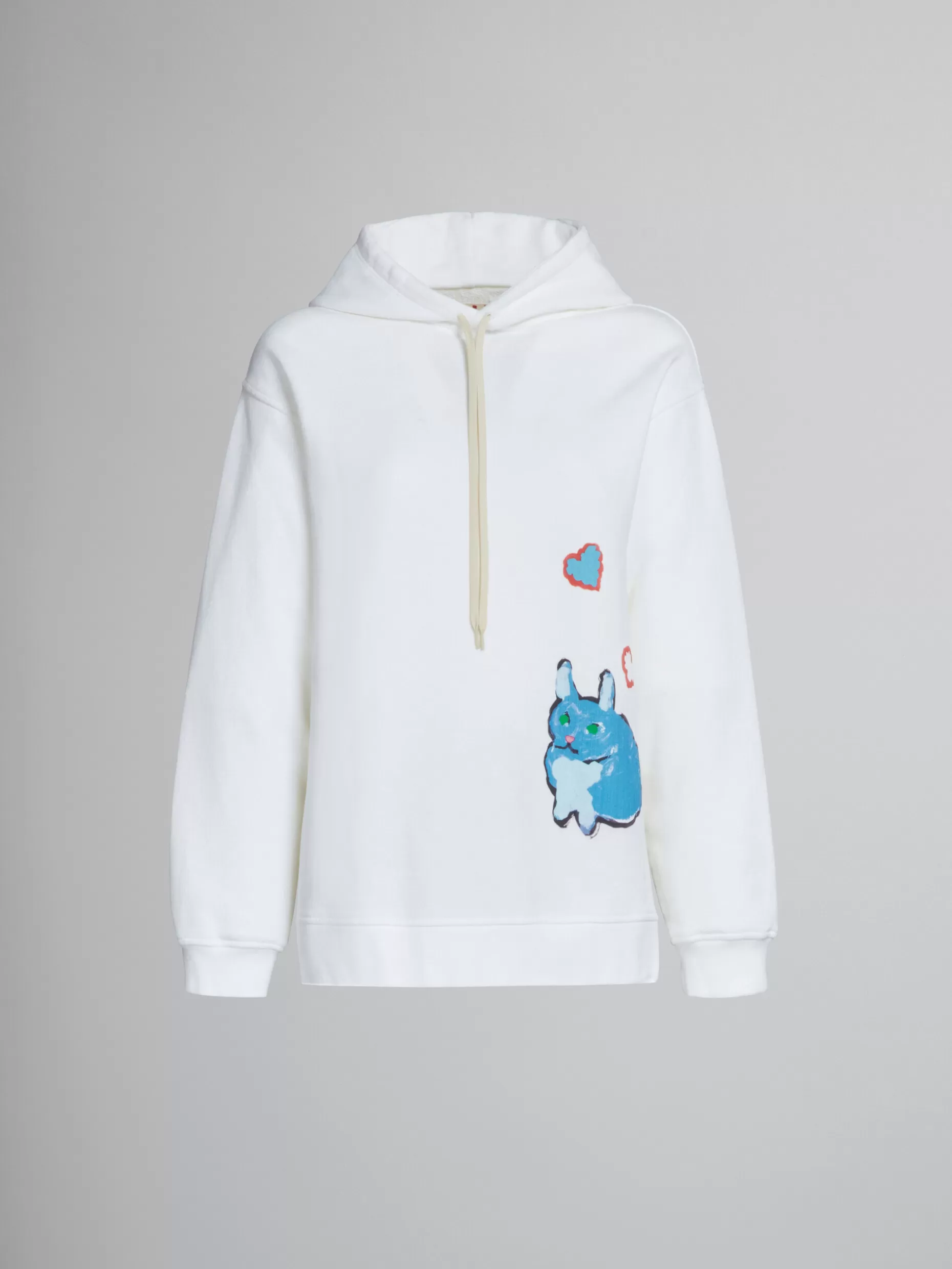 Women Marni White Jersey Hoodie With Rabbit Graphics