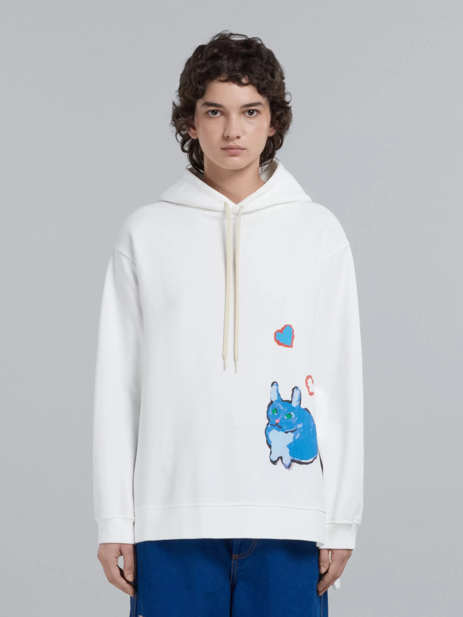 Women Marni White Jersey Hoodie With Rabbit Graphics