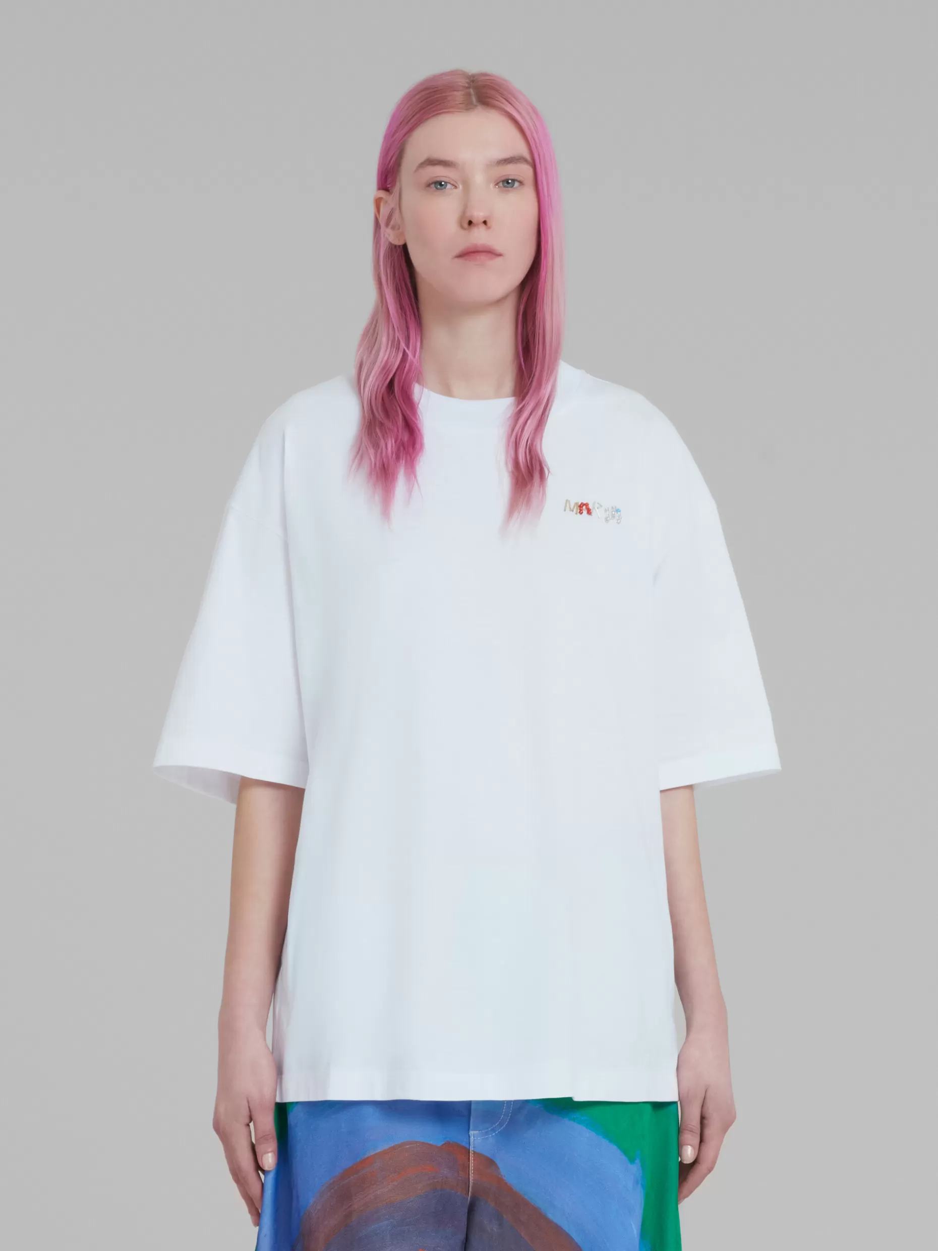 Women Marni White Jersey T-Shirt With Beaded Lettering