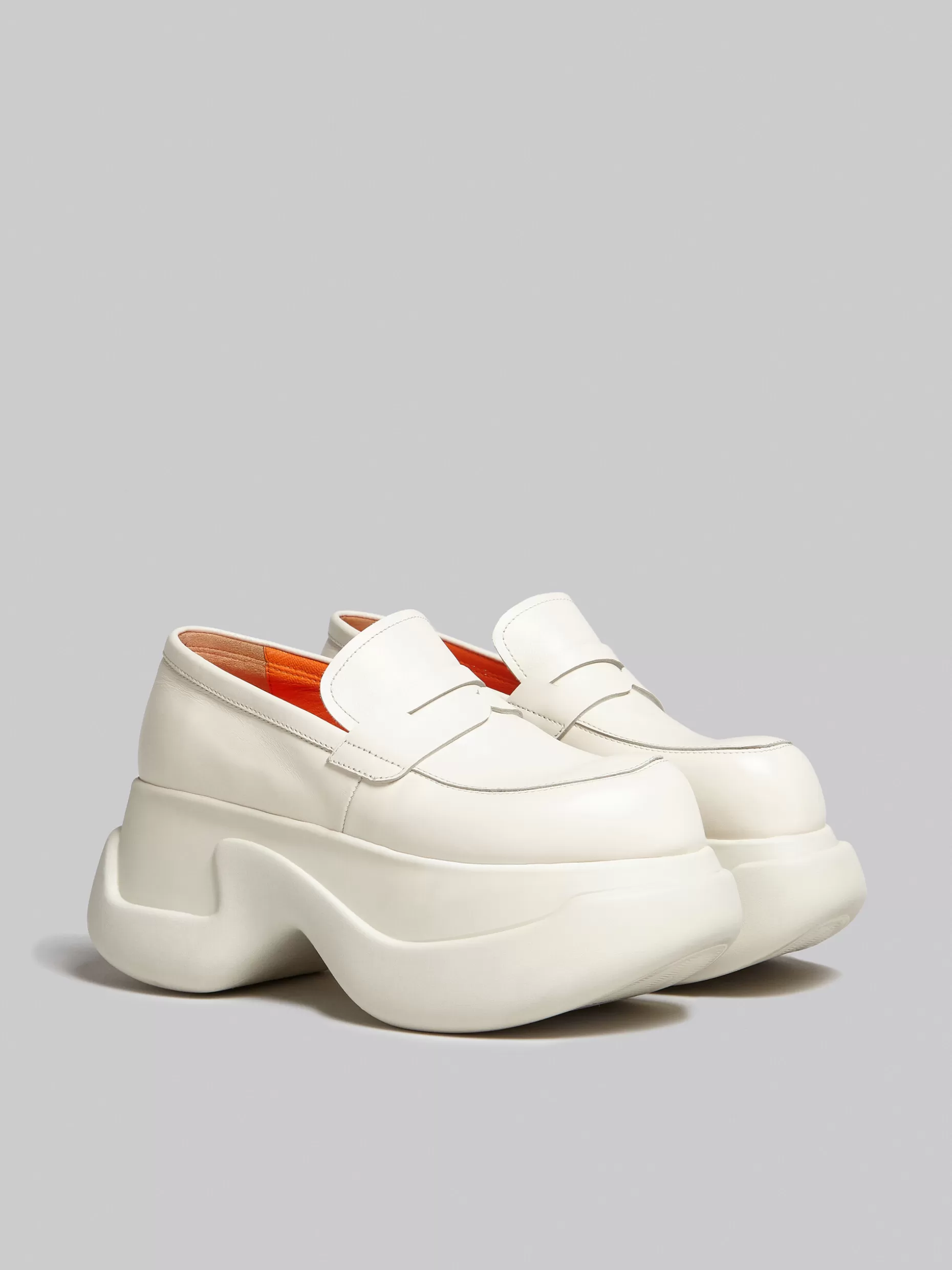 Women Marni White Leather Aras 23 Chunky Mocassin