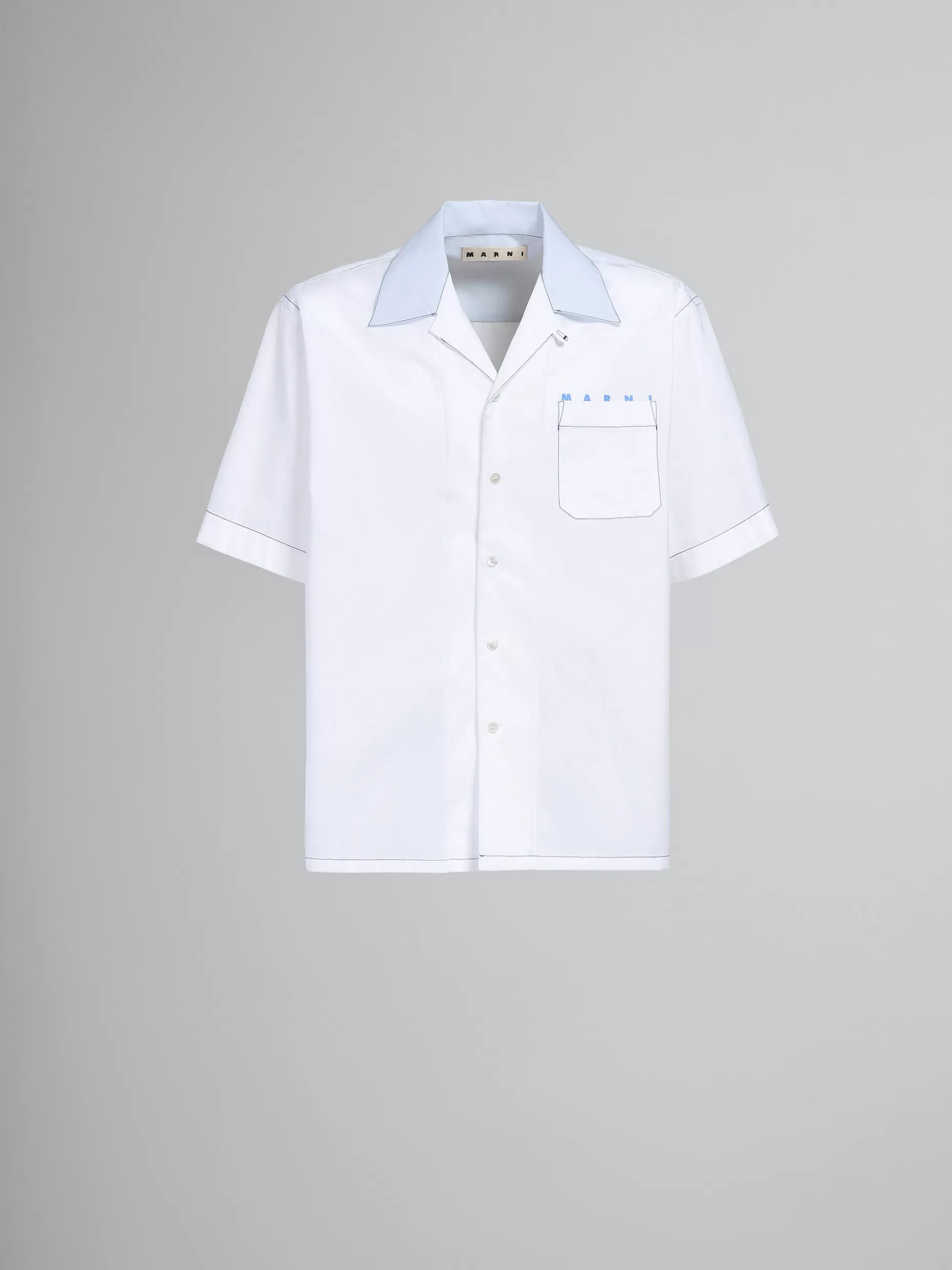 Men Marni White Logo Print Poplin Bowling Shirt